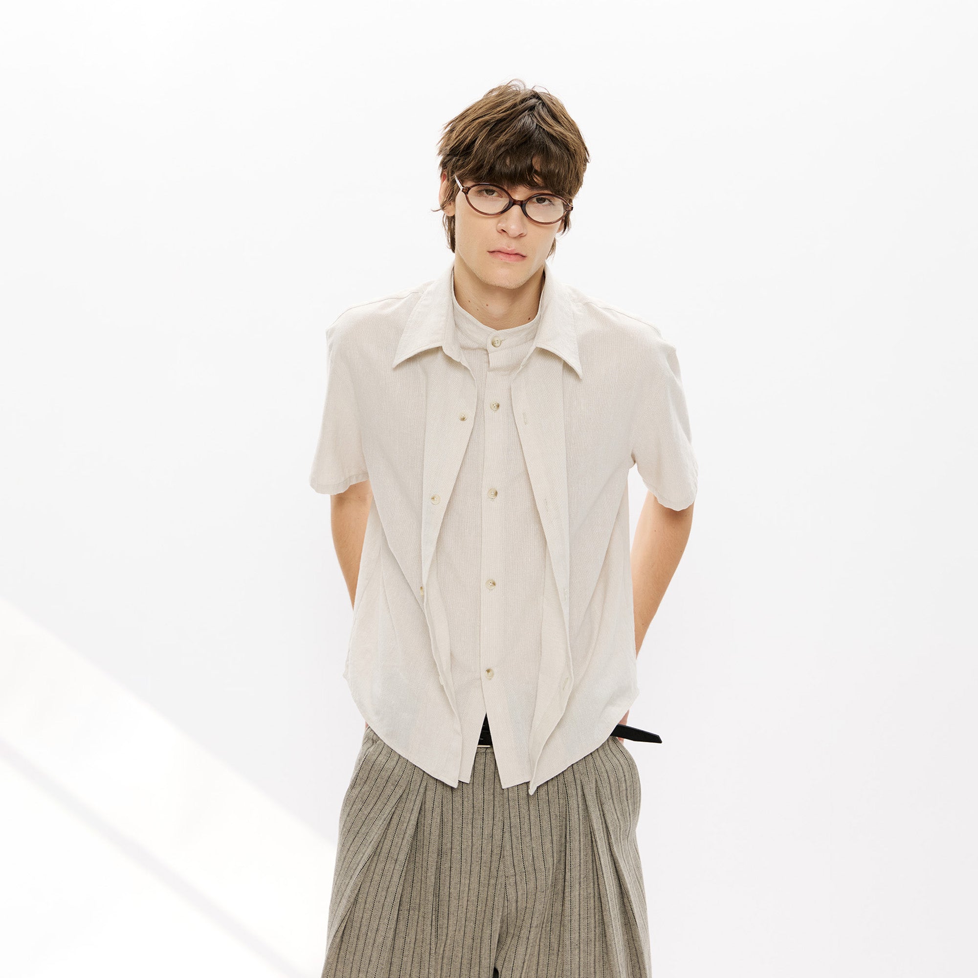 KREATE Layered-Collar Check Short Sleeve Shirt, premium urban and streetwear designers apparel on PROJECTISR.com, KREATE