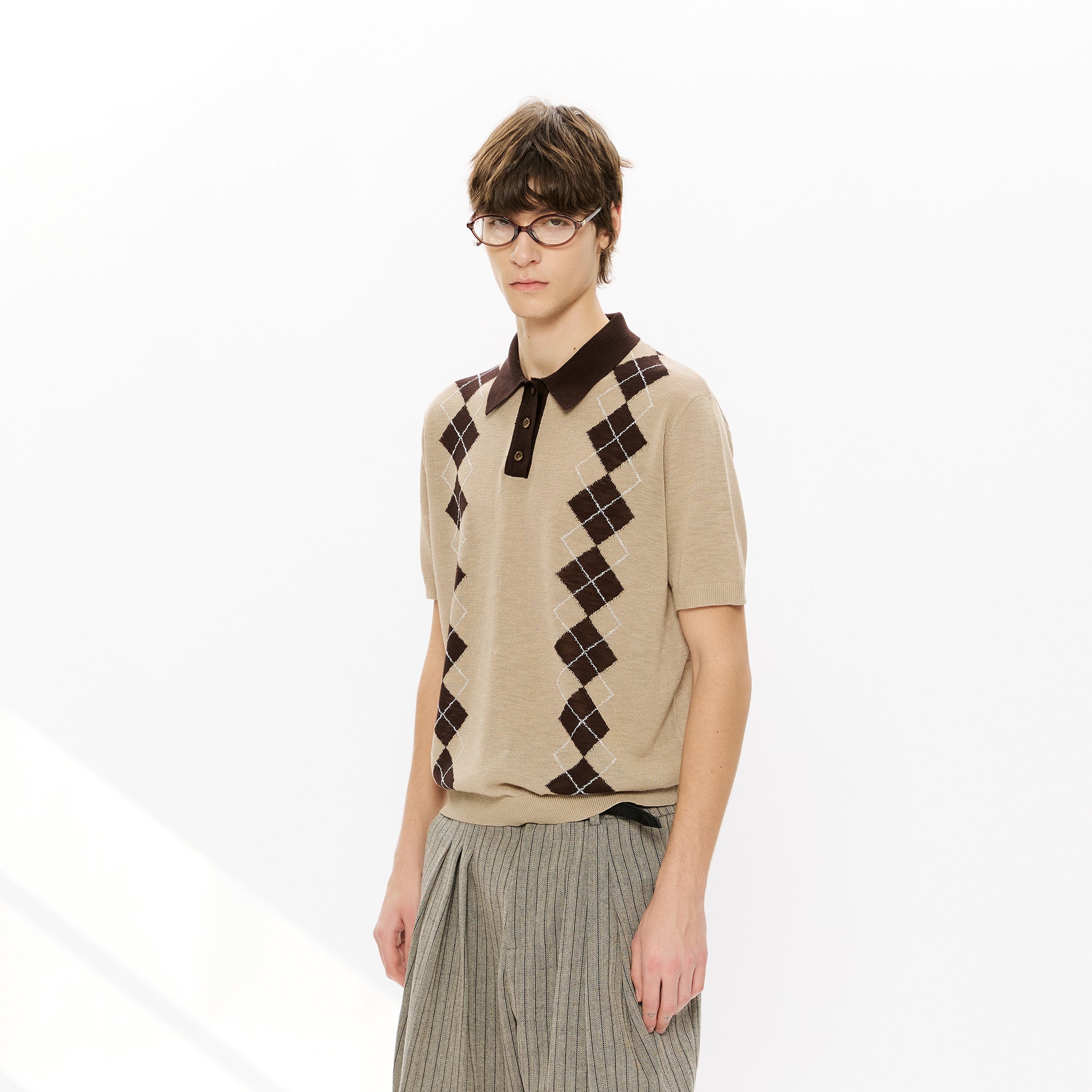 KREATE Retro Diamond-Knit Short Sleeve Polo, premium urban and streetwear designers apparel on PROJECTISR.com, KREATE