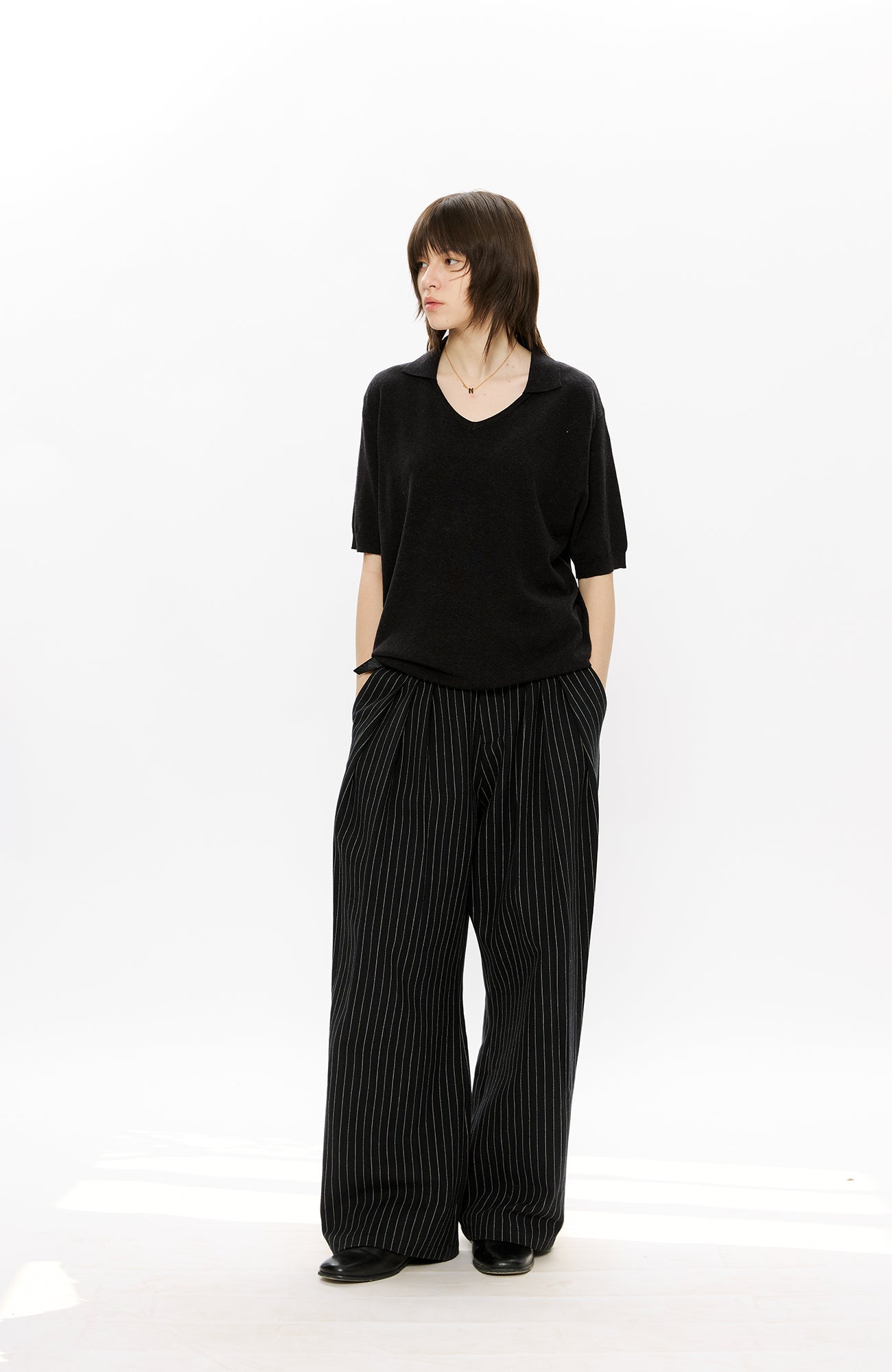 KREATE Pinstripe Pleated Draped Wide Trousers, premium urban and streetwear designers apparel on PROJECTISR.com, KREATE