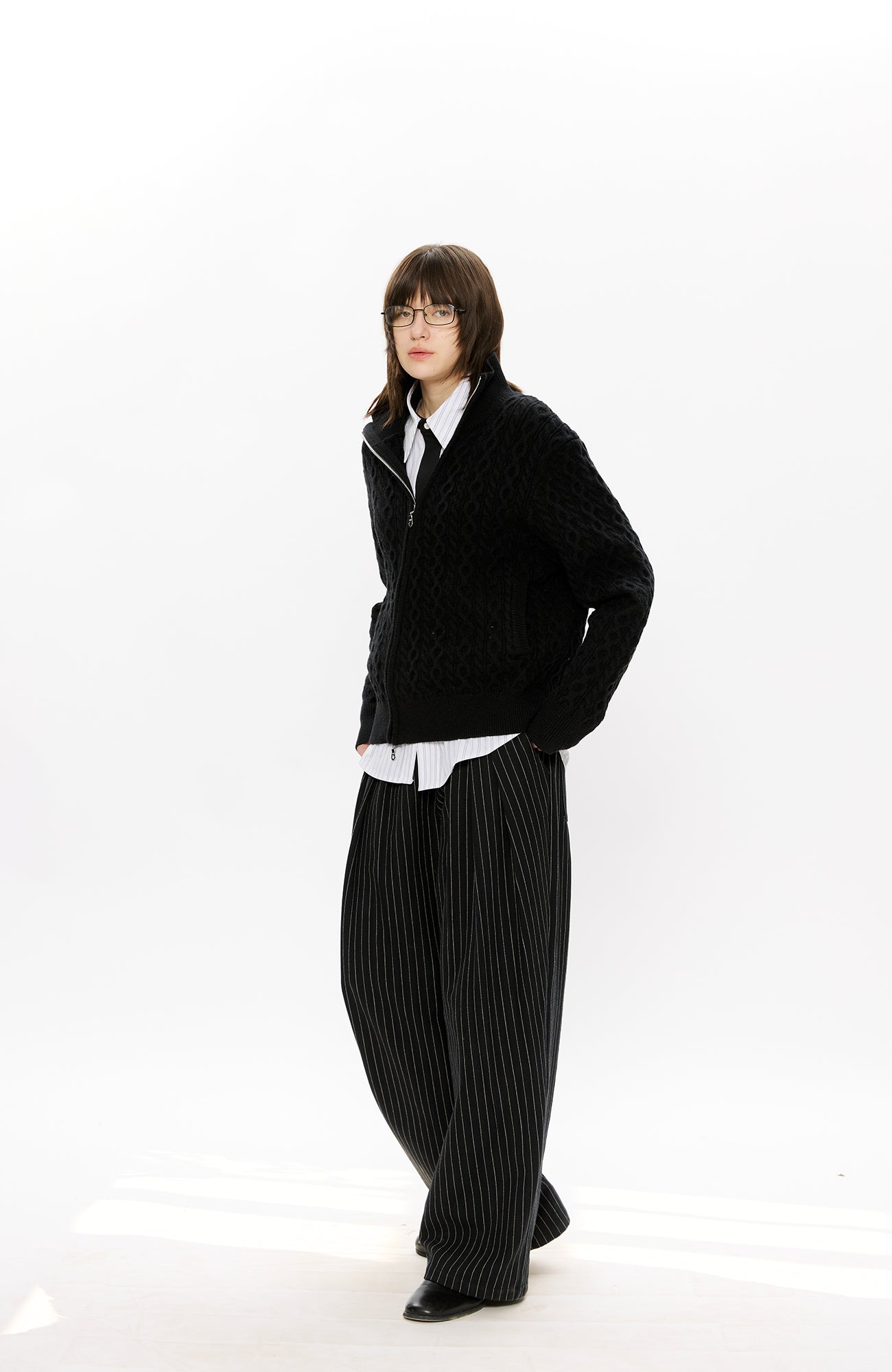 KREATE Pinstripe Pleated Draped Wide Trousers, premium urban and streetwear designers apparel on PROJECTISR.com, KREATE
