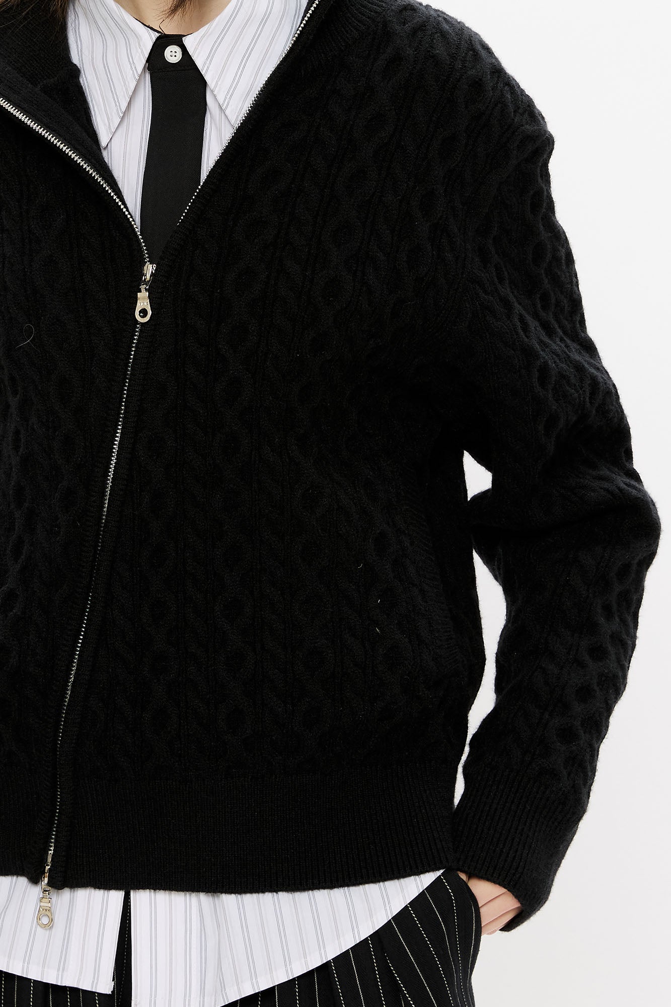 KREATE Asymmetrical Zip Cable-Knit Sweater, premium urban and streetwear designers apparel on PROJECTISR.com, KREATE