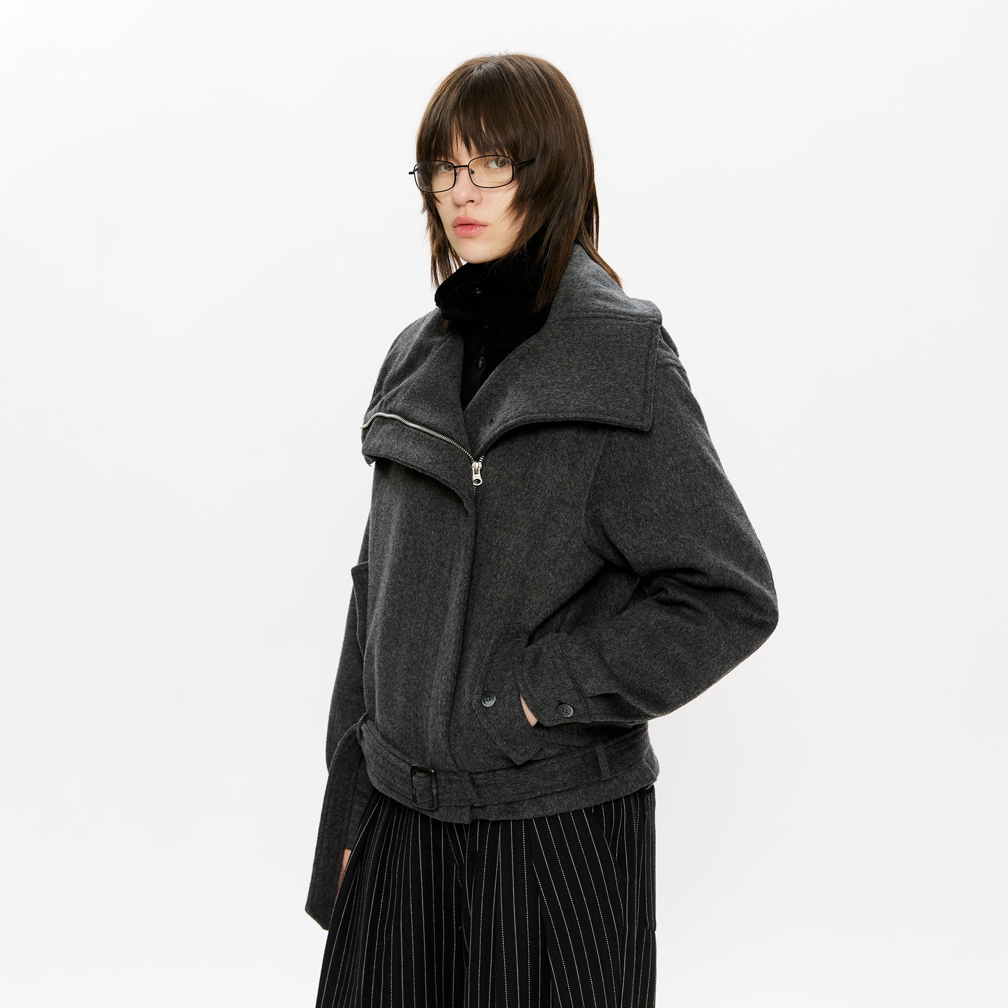 KREATE Asymmetrical Funnel-Neck Wool-Blend Jacket, premium urban and streetwear designers apparel on PROJECTISR.com, KREATE