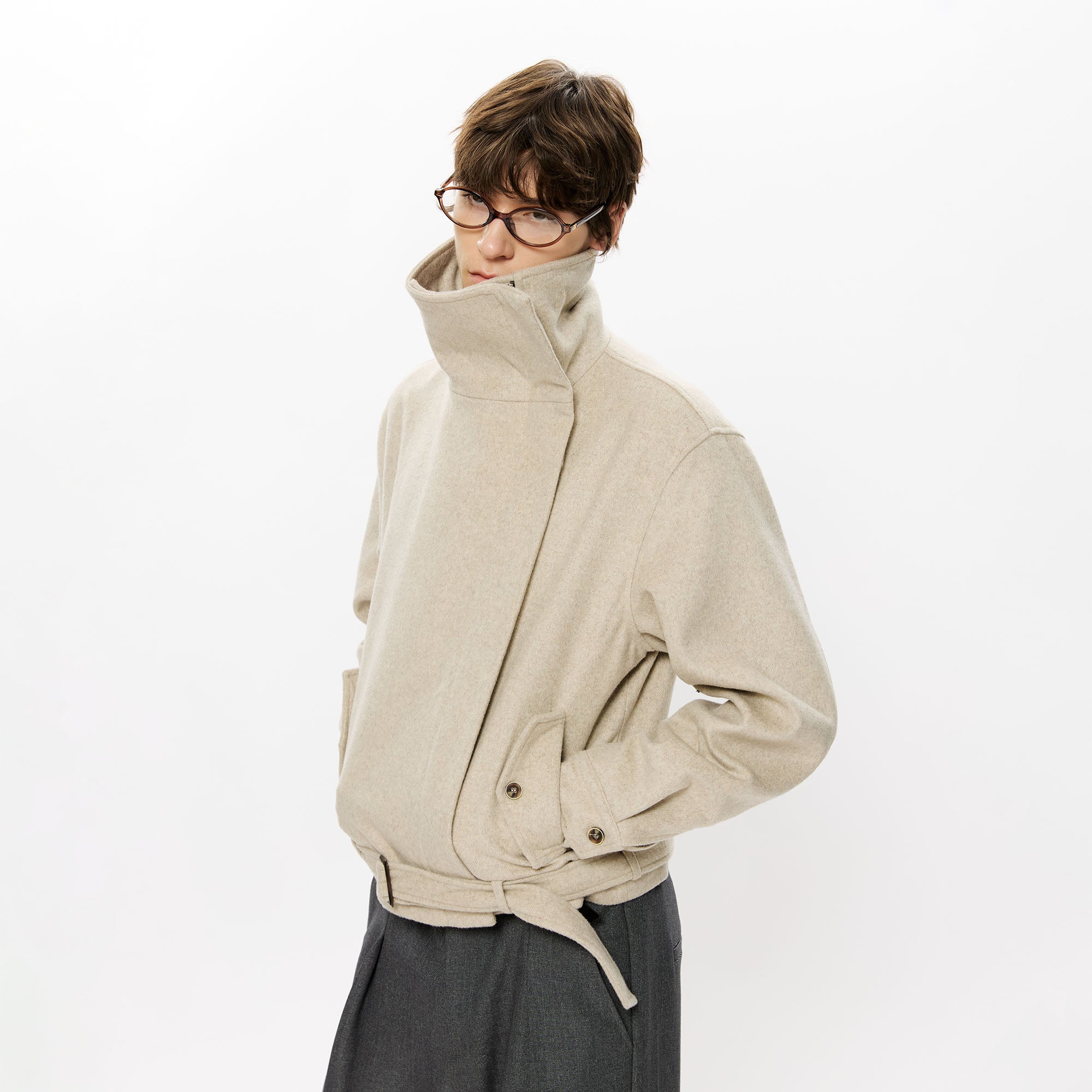 KREATE Asymmetrical Funnel-Neck Wool-Blend Jacket, premium urban and streetwear designers apparel on PROJECTISR.com, KREATE