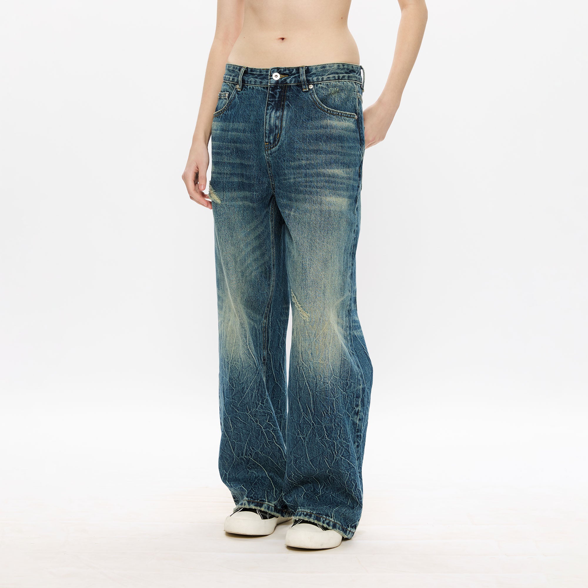 KREATE Whisker Washed Straight-Leg Jeans, premium urban and streetwear designers apparel on PROJECTISR.com, KREATE