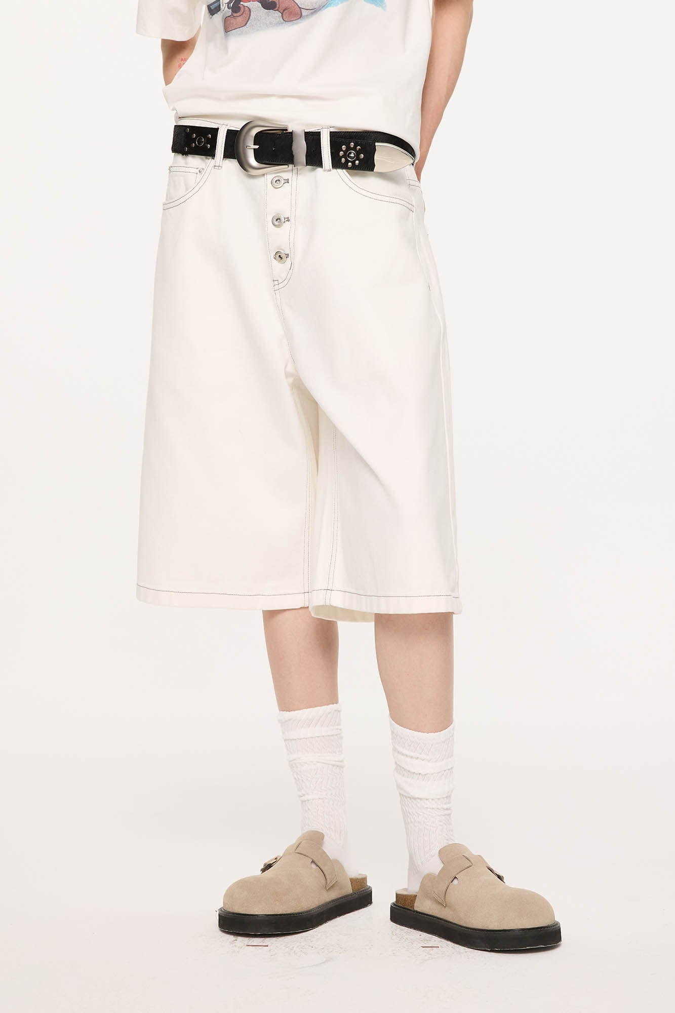 KREATE Essential Button-Up Stitched Denim Shorts