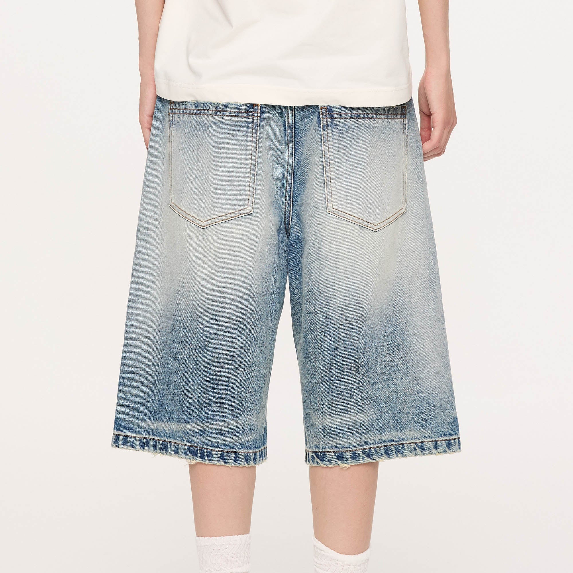 KREATE Retro Washed Button-Up Fuji-San Denim Shorts