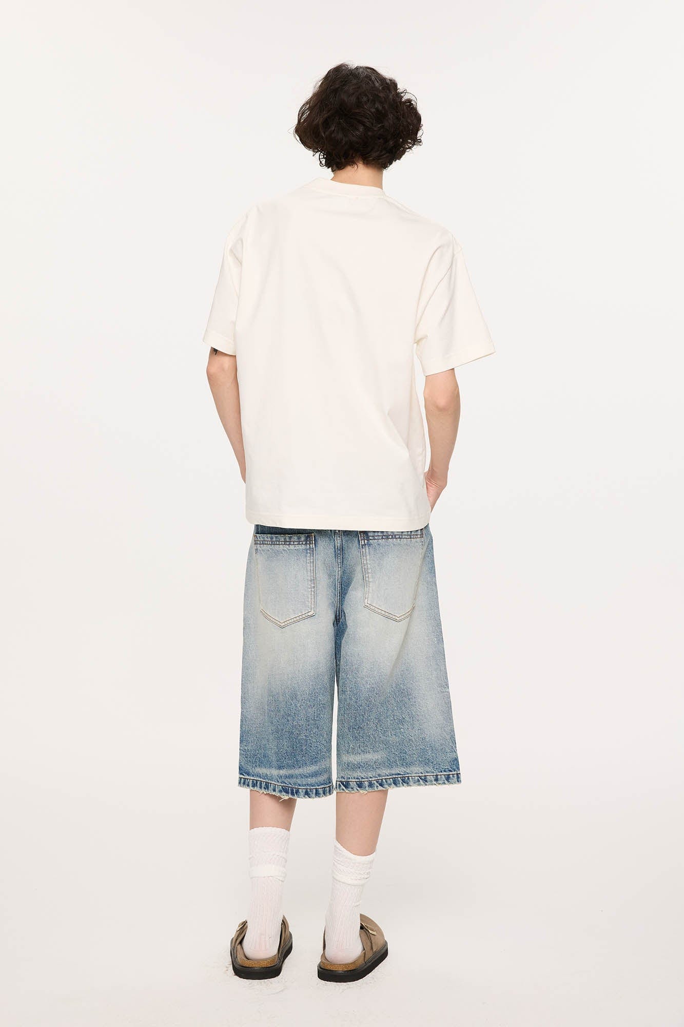 KREATE Retro Washed Button-Up Fuji-San Denim Shorts