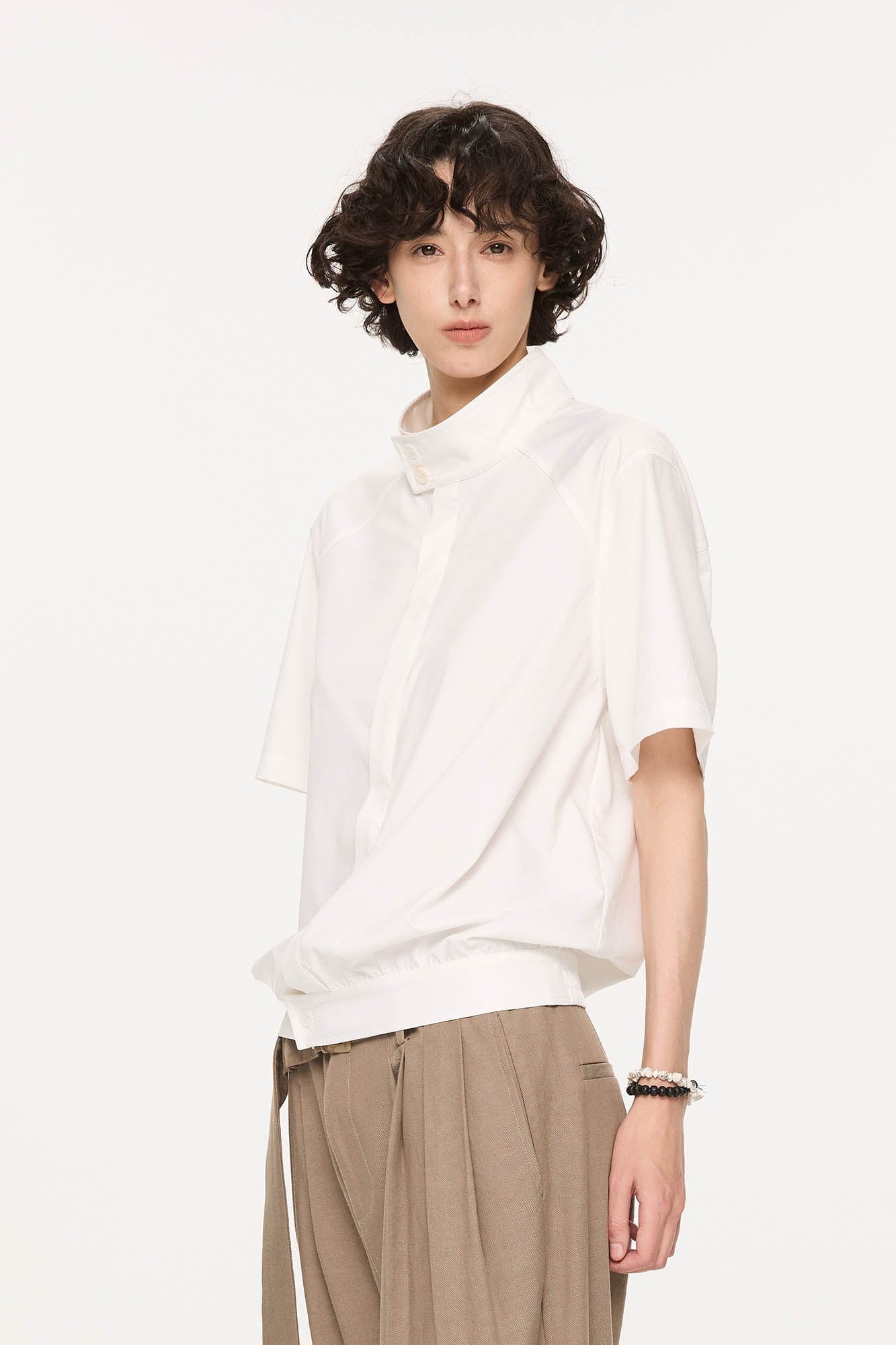 KREATE Harrington Stand-Collar Half Sleeve Shirt