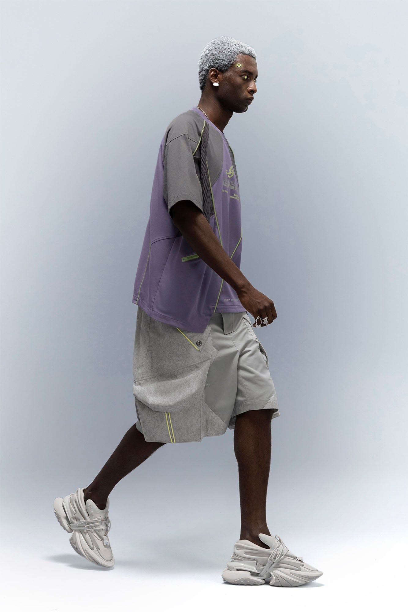 XIPHEVIL Washed Contrast Panel Pocket Utility Shorts Gray, premium urban and streetwear designers apparel on PROJECTISR.com, XIPHEVIL