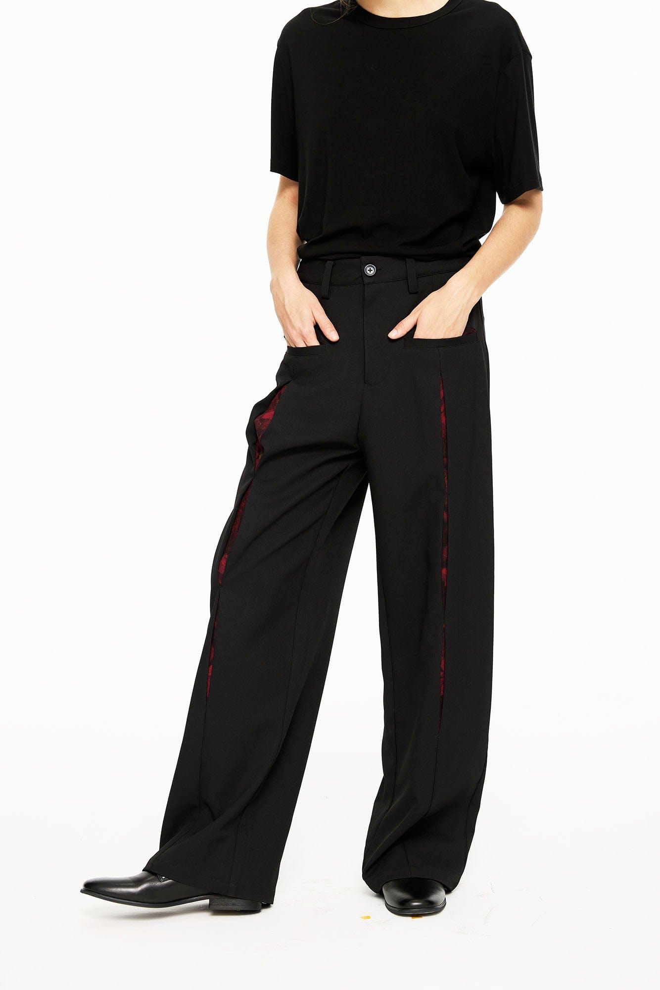 KREATE Floral Insert Slit Straight-Leg Trousers, premium urban and streetwear designers apparel on PROJECTISR.com, KREATE