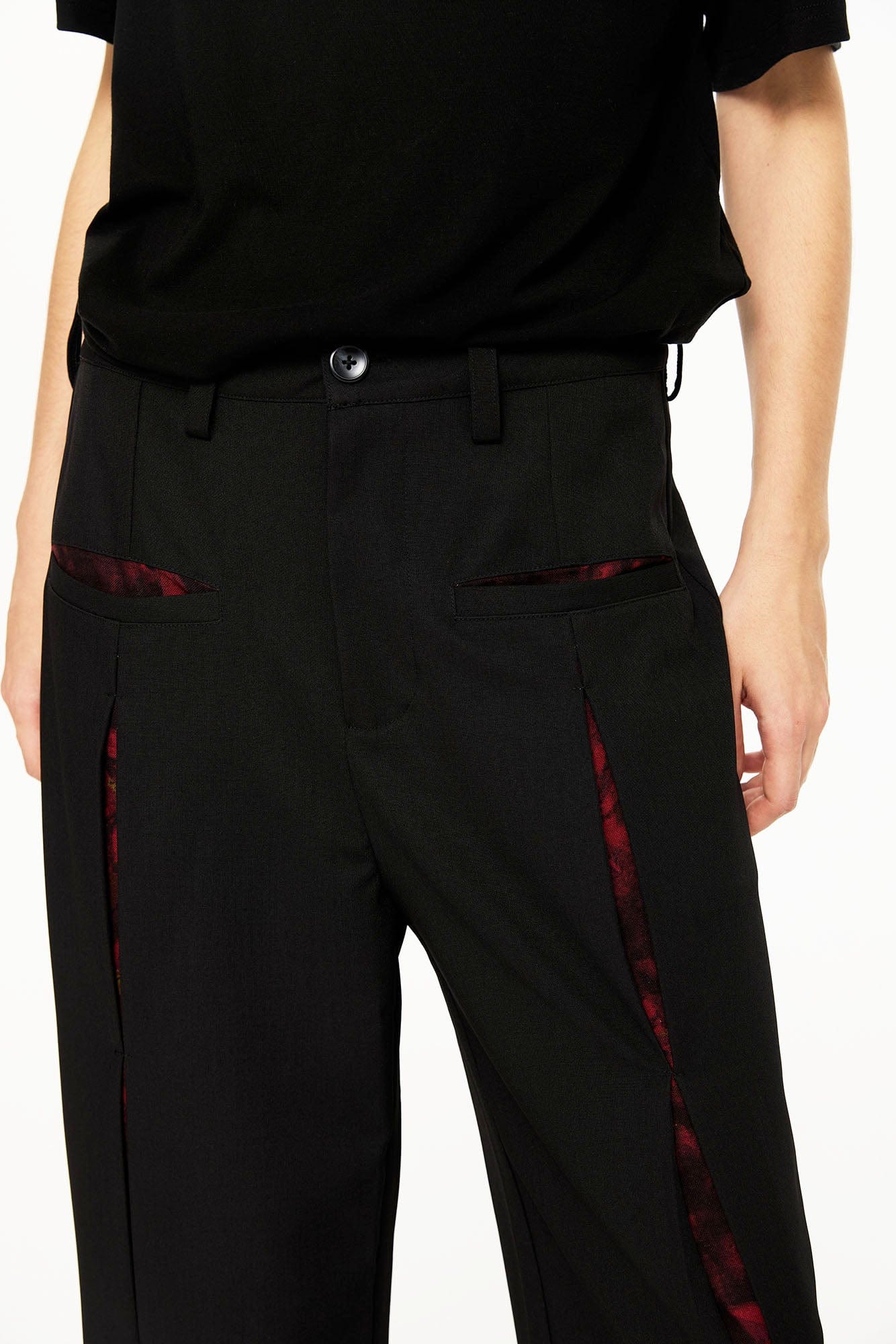 KREATE Floral Insert Slit Straight-Leg Trousers, premium urban and streetwear designers apparel on PROJECTISR.com, KREATE
