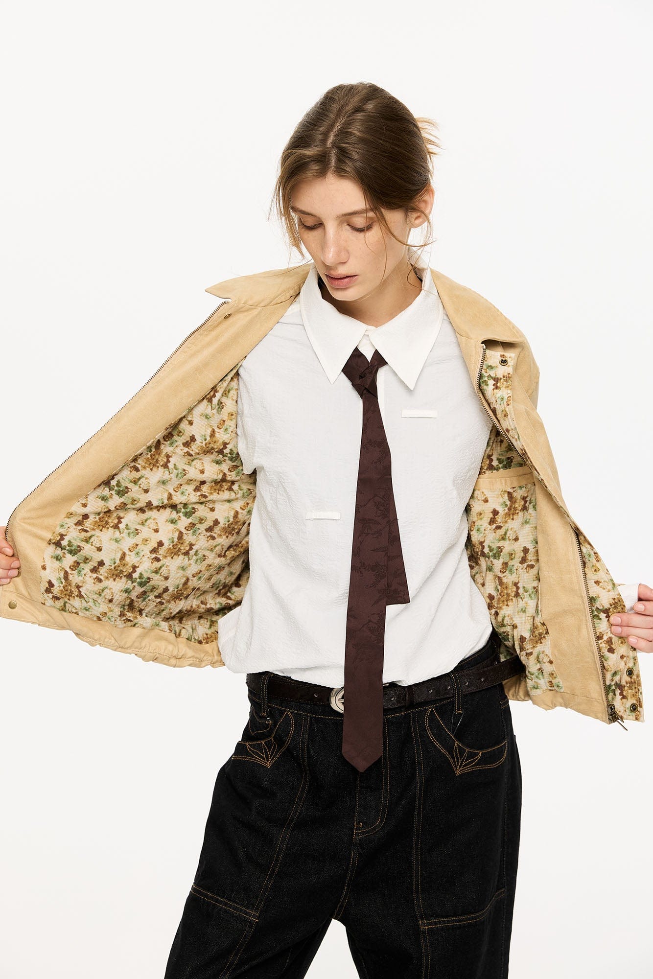 KREATE Floral-Lined Suede Bomber Jacket, premium urban and streetwear designers apparel on PROJECTISR.com, KREATE