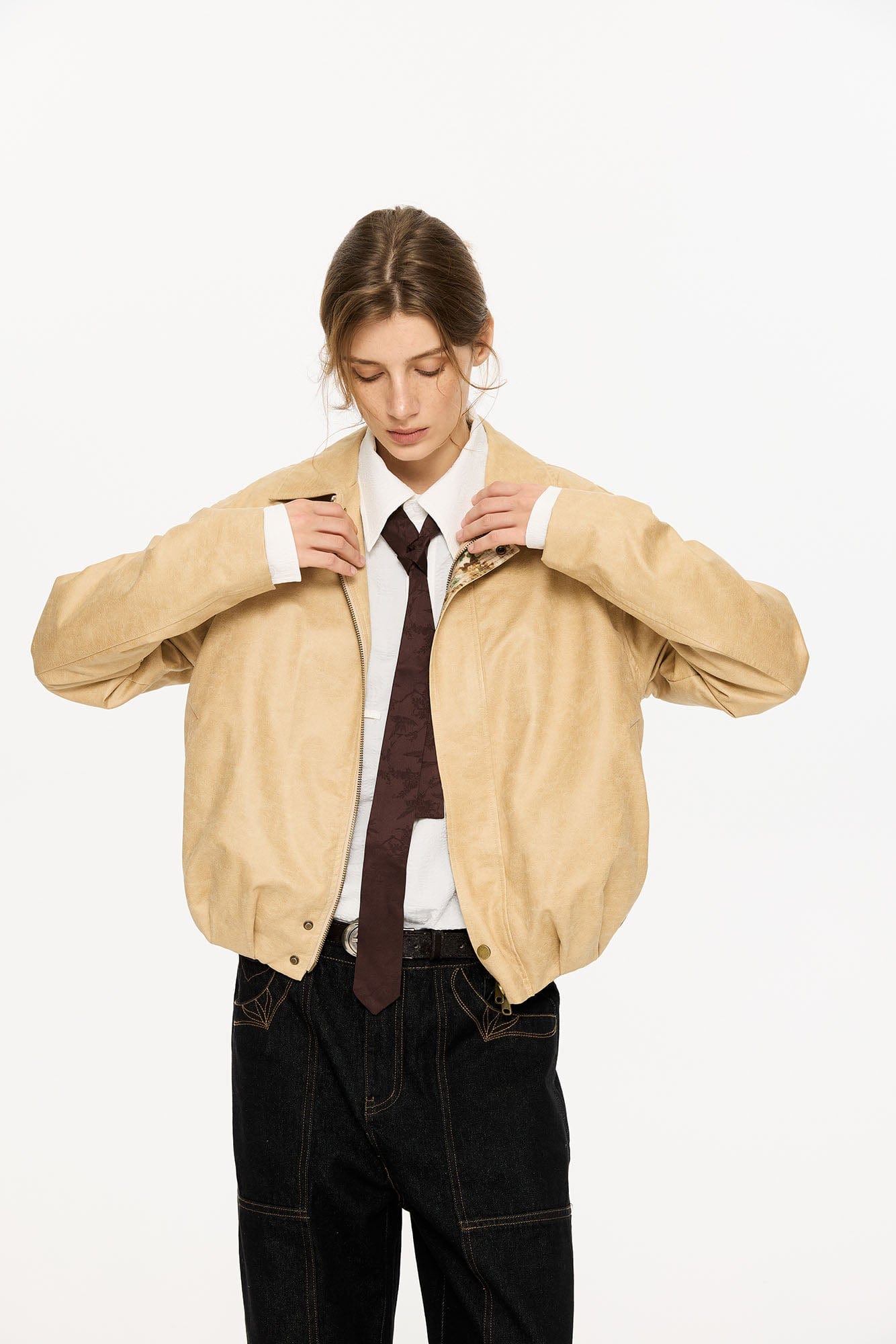 KREATE Floral-Lined Suede Bomber Jacket, premium urban and streetwear designers apparel on PROJECTISR.com, KREATE