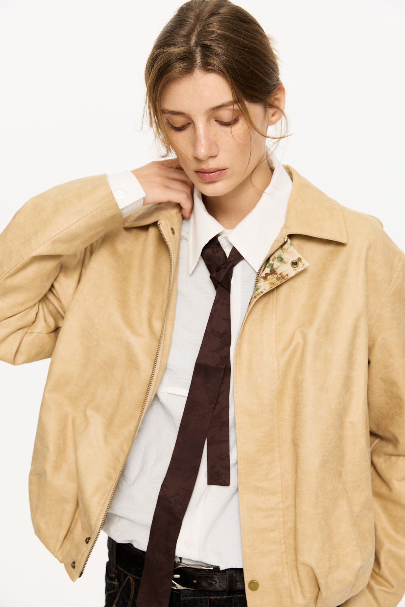 KREATE Floral-Lined Suede Bomber Jacket, premium urban and streetwear designers apparel on PROJECTISR.com, KREATE