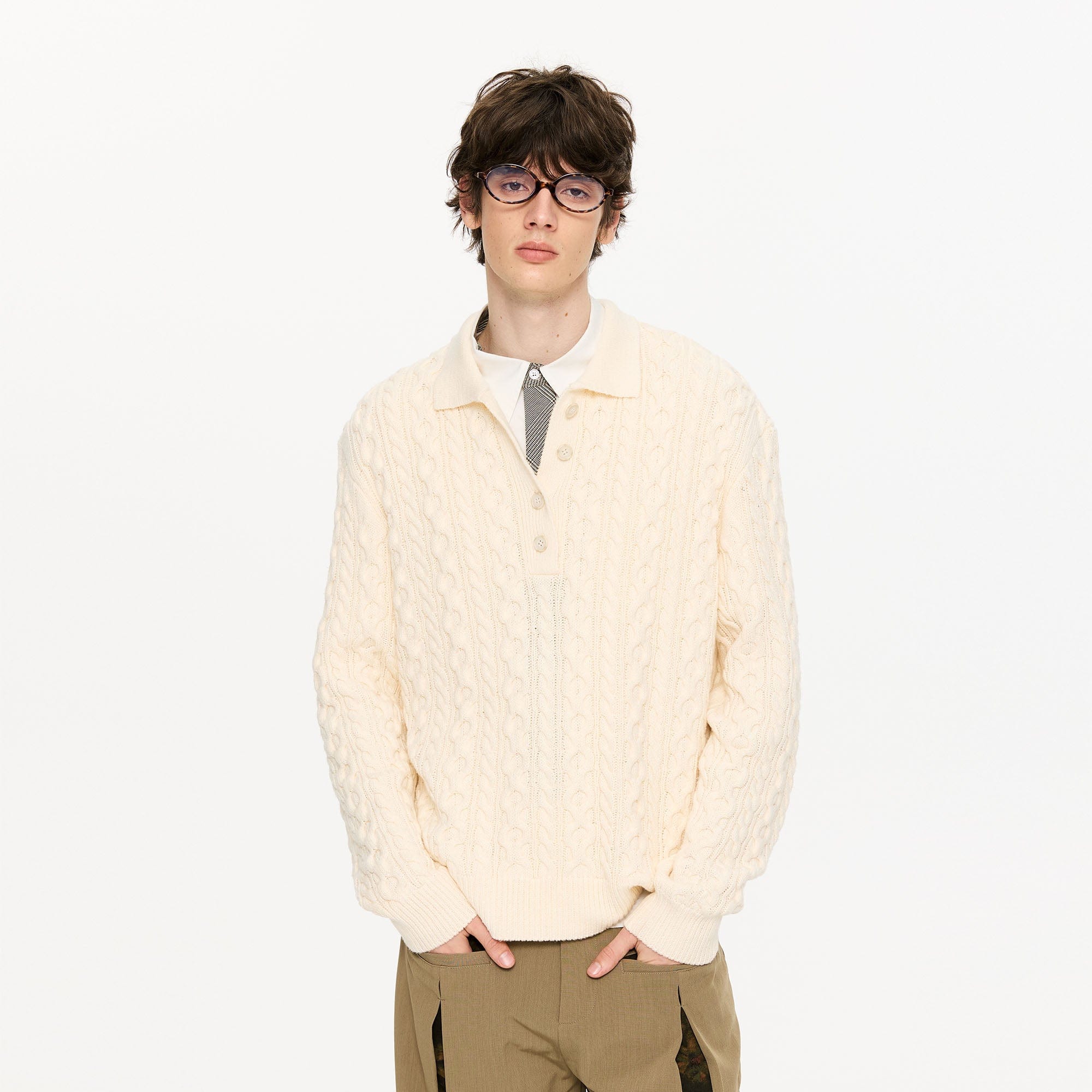 KREATE Cable Knit Polo Sweater, premium urban and streetwear designers apparel on PROJECTISR.com, KREATE