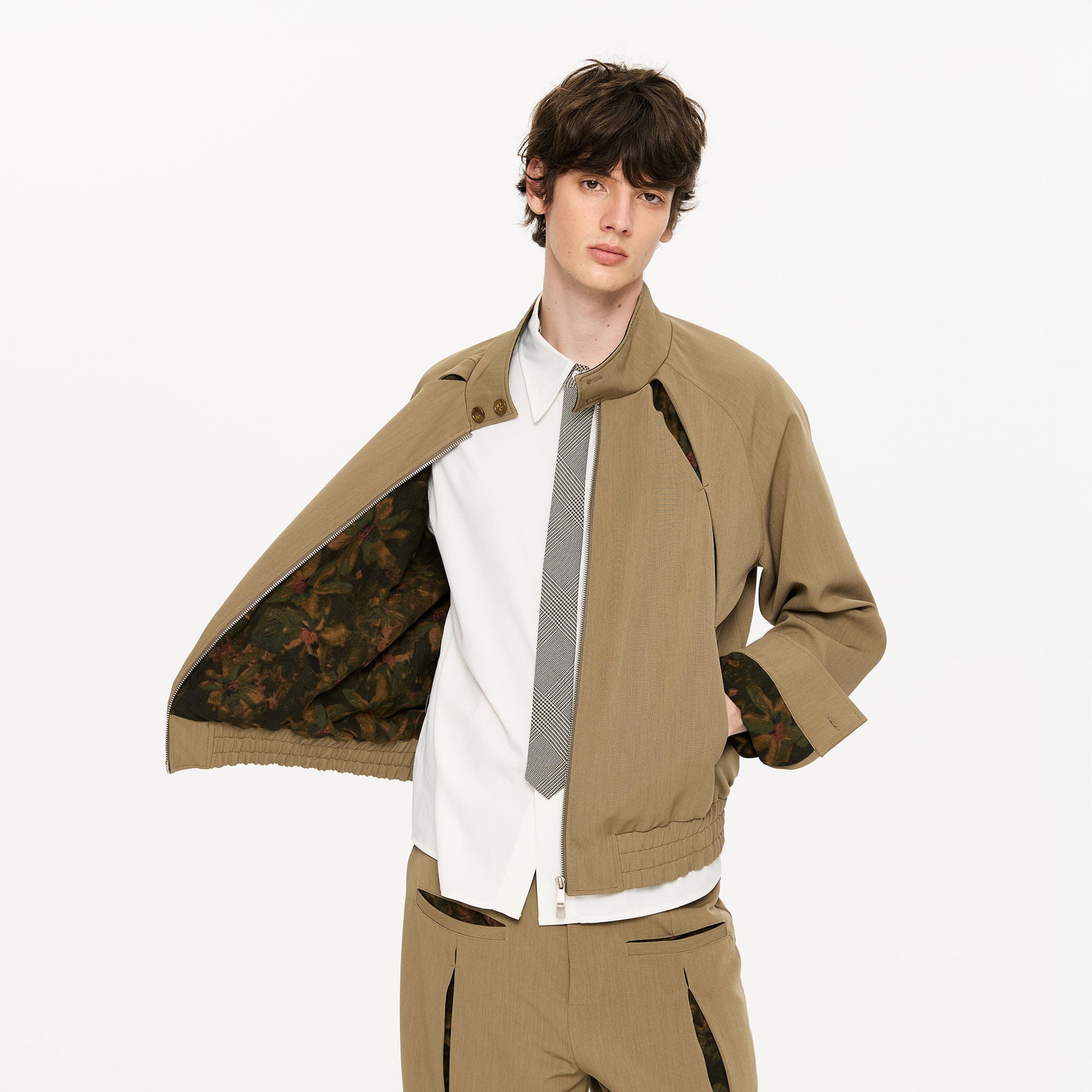 KREATE Floral-Lined Spliced Harrington Jacket, premium urban and streetwear designers apparel on PROJECTISR.com, KREATE