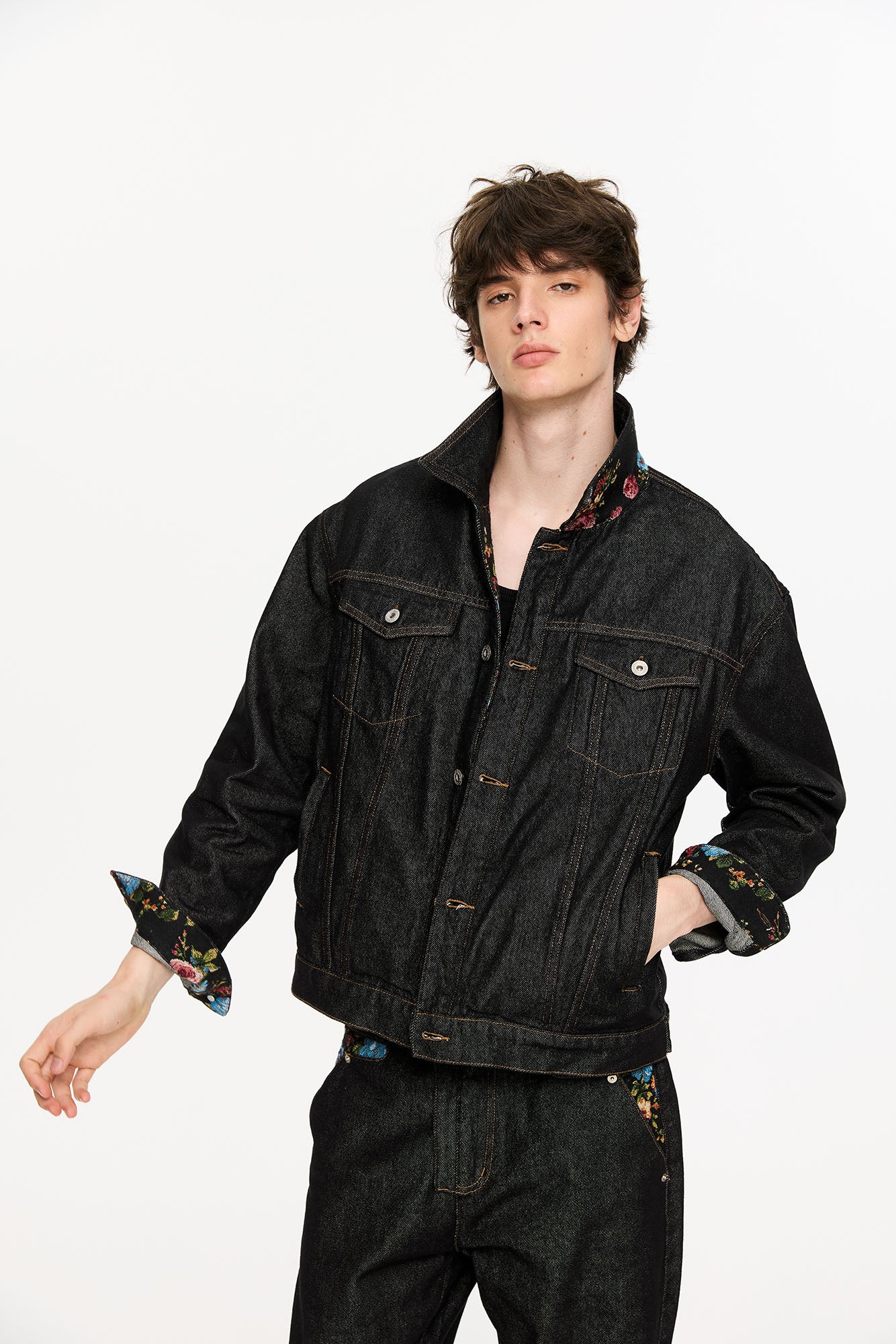 KREATE Floral Lined Stitched Denim Jacket, premium urban and streetwear designers apparel on PROJECTISR.com, KREATE