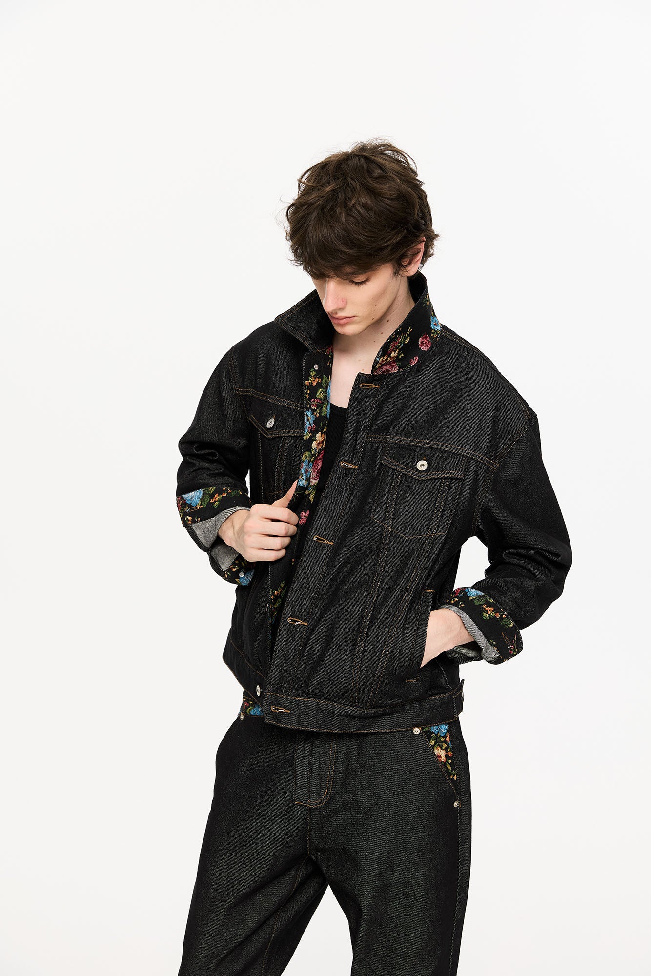 KREATE Floral Lined Stitched Denim Jacket, premium urban and streetwear designers apparel on PROJECTISR.com, KREATE