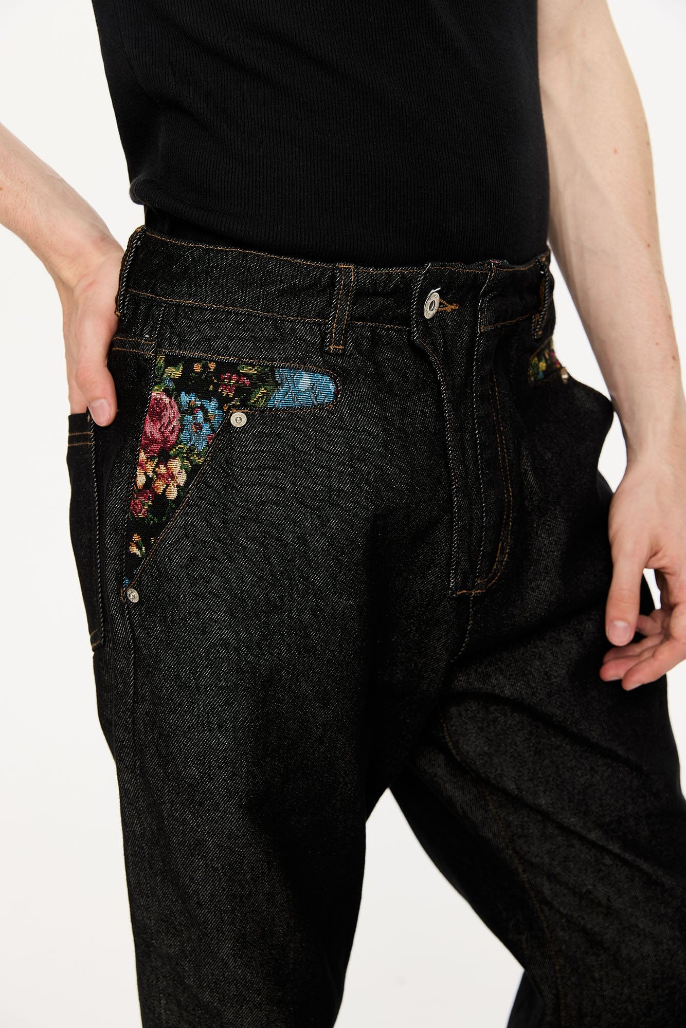 KREATE Floral Lined Stitched Jeans, premium urban and streetwear designers apparel on PROJECTISR.com, KREATE