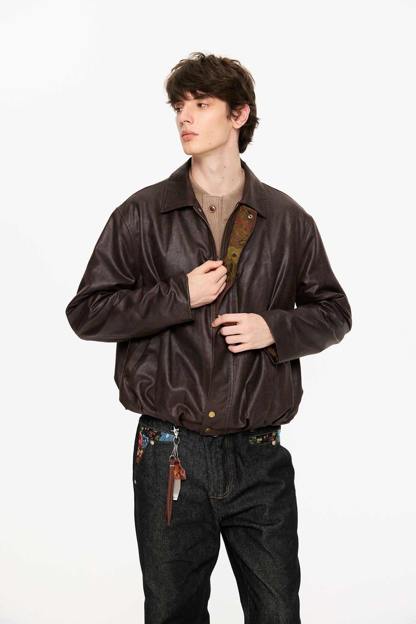 KREATE Floral-Lined Suede Bomber Jacket, premium urban and streetwear designers apparel on PROJECTISR.com, KREATE
