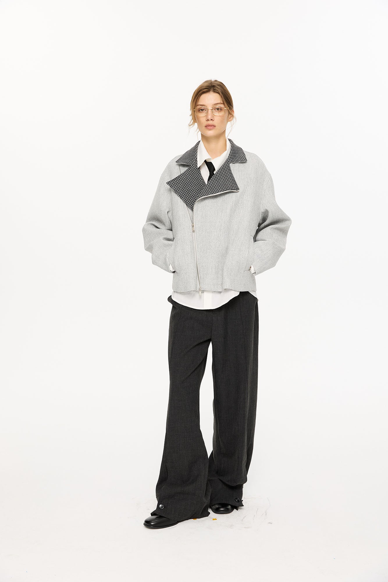 KREATE Houndstooth Wool-Blend Moto Jacket, premium urban and streetwear designers apparel on PROJECTISR.com, KREATE