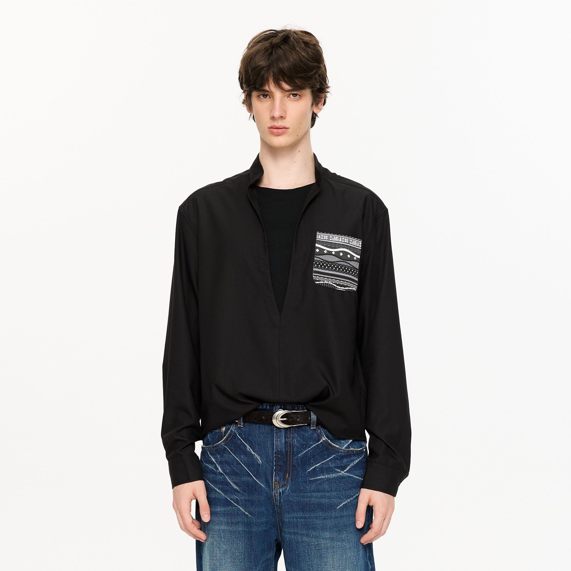 KREATE Faux Layered Fair Isle Pocket Shirt, premium urban and streetwear designers apparel on PROJECTISR.com, KREATE