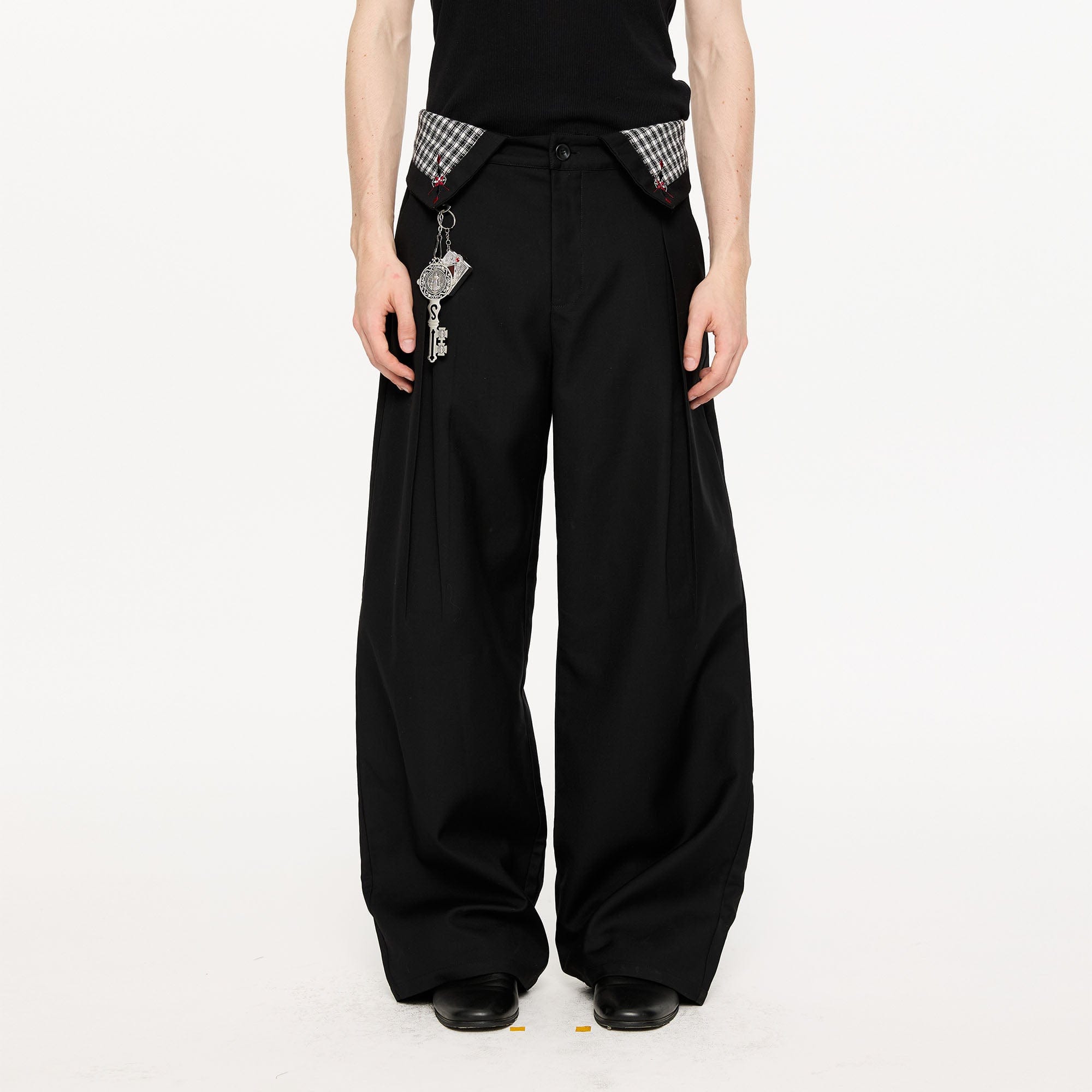KREATE Folded Check Waistband Pleated Trousers, premium urban and streetwear designers apparel on PROJECTISR.com, KREATE