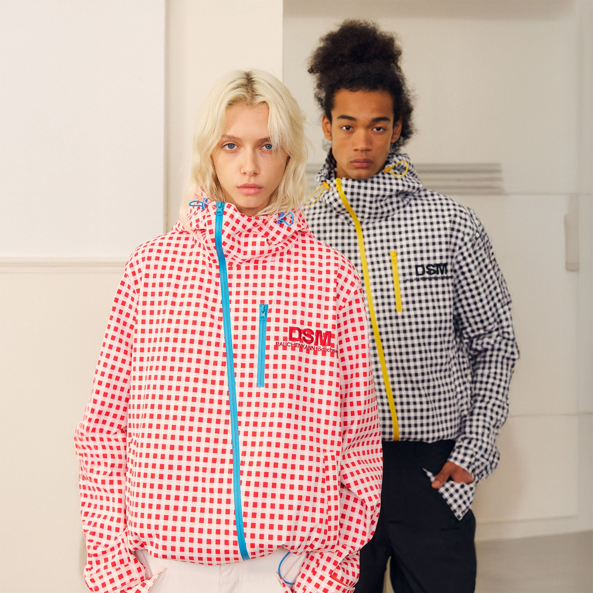 DONSMOKE Diagonal-Zip Check Teflon Windbreaker, premium urban and streetwear designers apparel on PROJECTISR.com, DONSMOKE