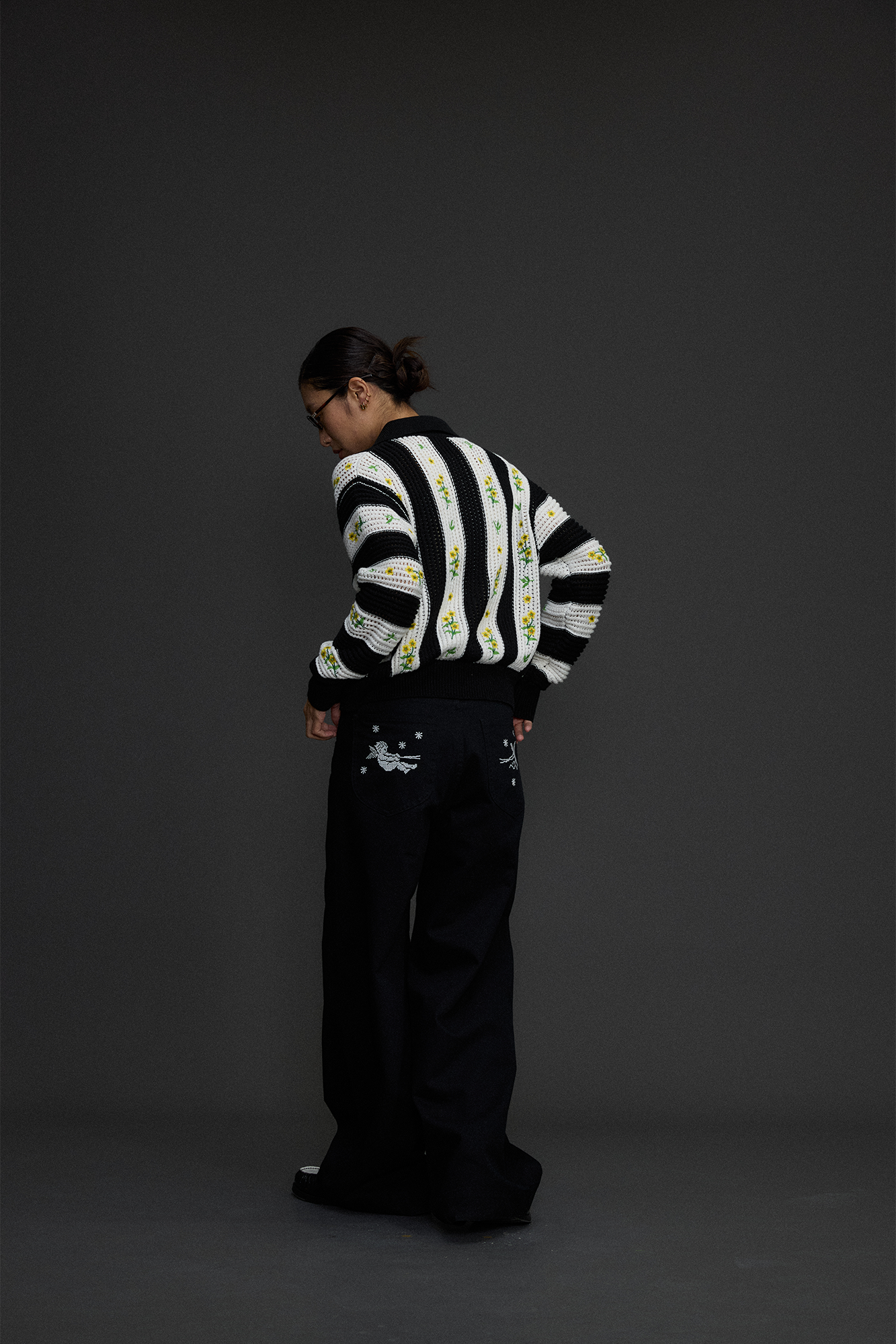 NIANJIUYIKOUER Floral Embroidered Contrast Collar Cardigan, premium urban and streetwear designers apparel on PROJECTISR.com, NIANJIUYIKOUER