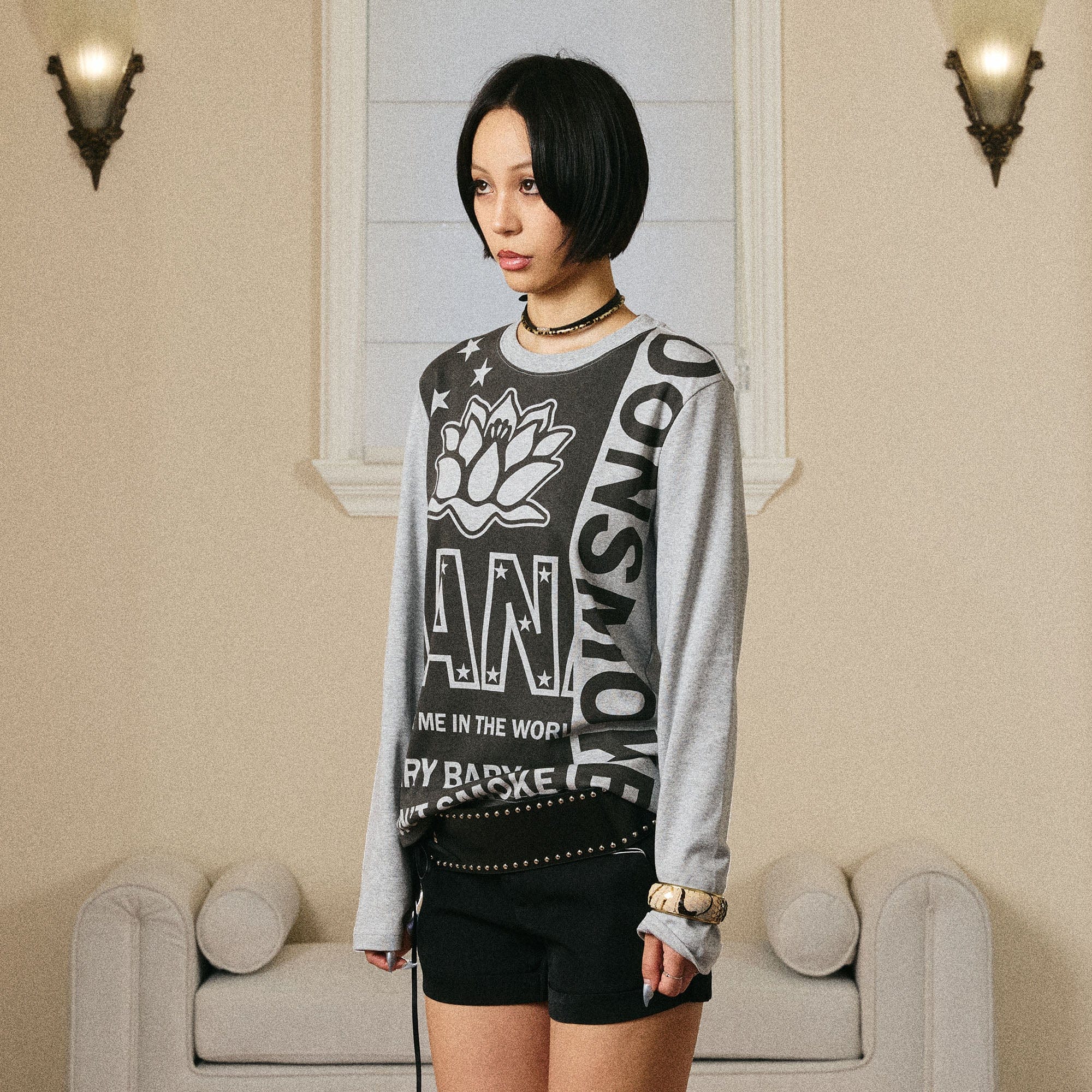 DONSMOKE × NANA Contrast Lotus Graphic Long-Sleeve Tee, premium urban and streetwear designers apparel on PROJECTISR.com, DONSMOKE