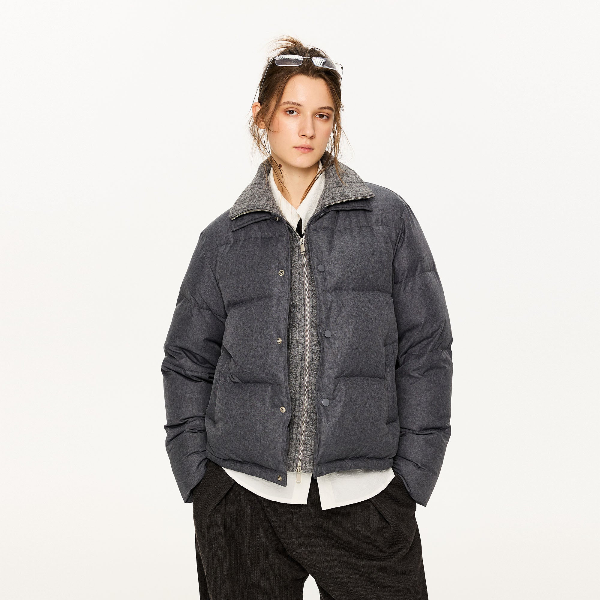 KREATE Faux Layered Cable Knit Puffer Jacket