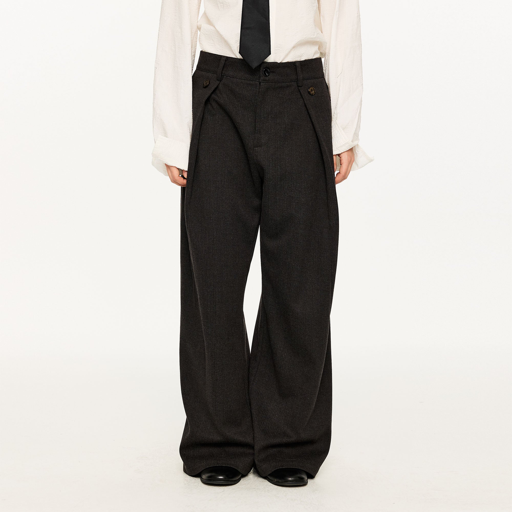 KREATE Modern Pinstriped Pleated Wide-Leg Trousers