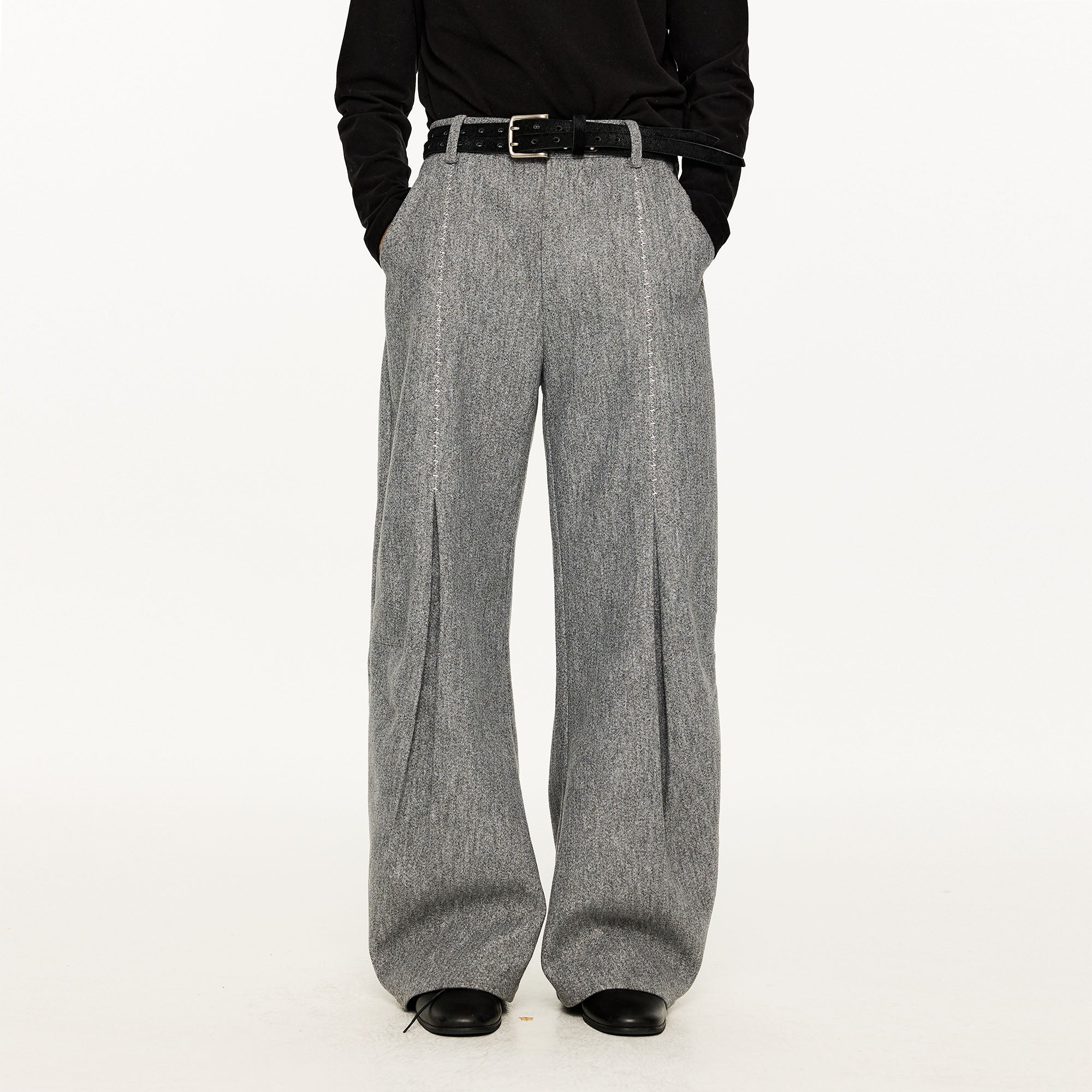 KREATE Middle Stitch Pleat Wide-Leg Trousers