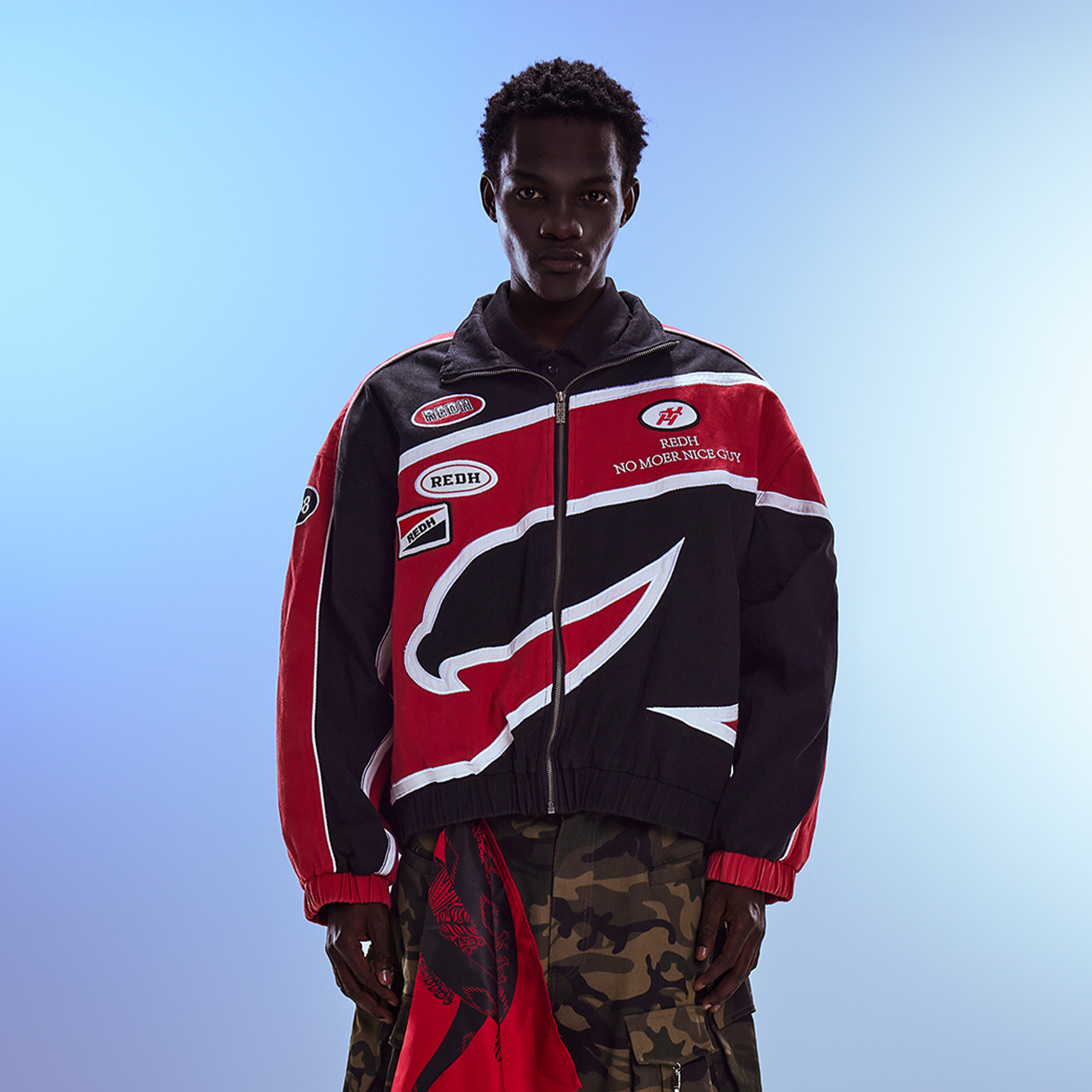 REDH Contrast Panel Embroidered Racing Jacket