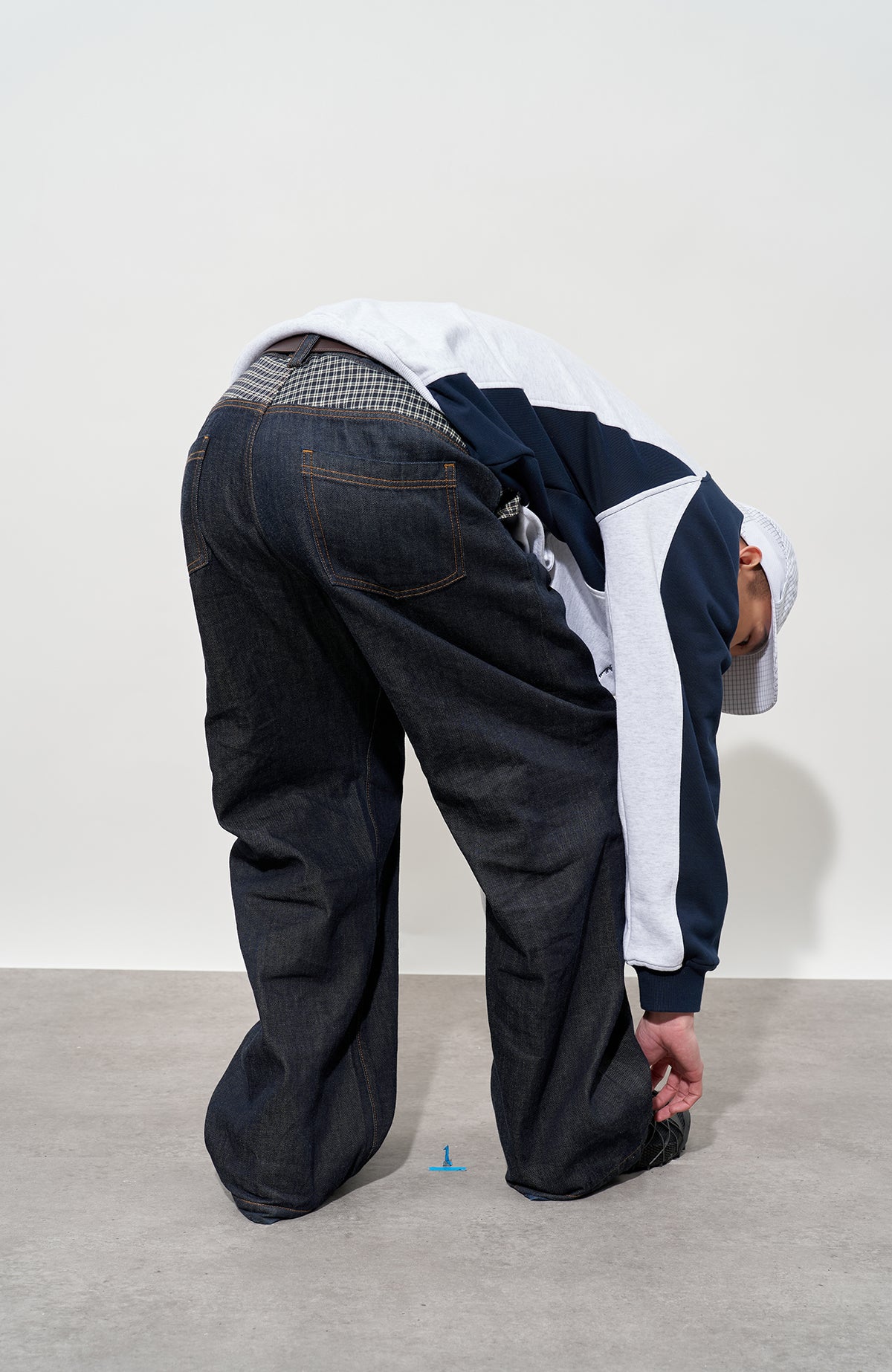 FMACM Plaid Spliced Raw-Hem Straight-Leg Jeans