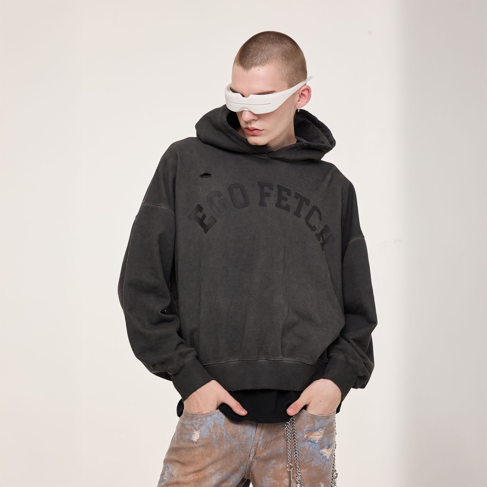 EGOFETCH Distressed Washed Hoodie