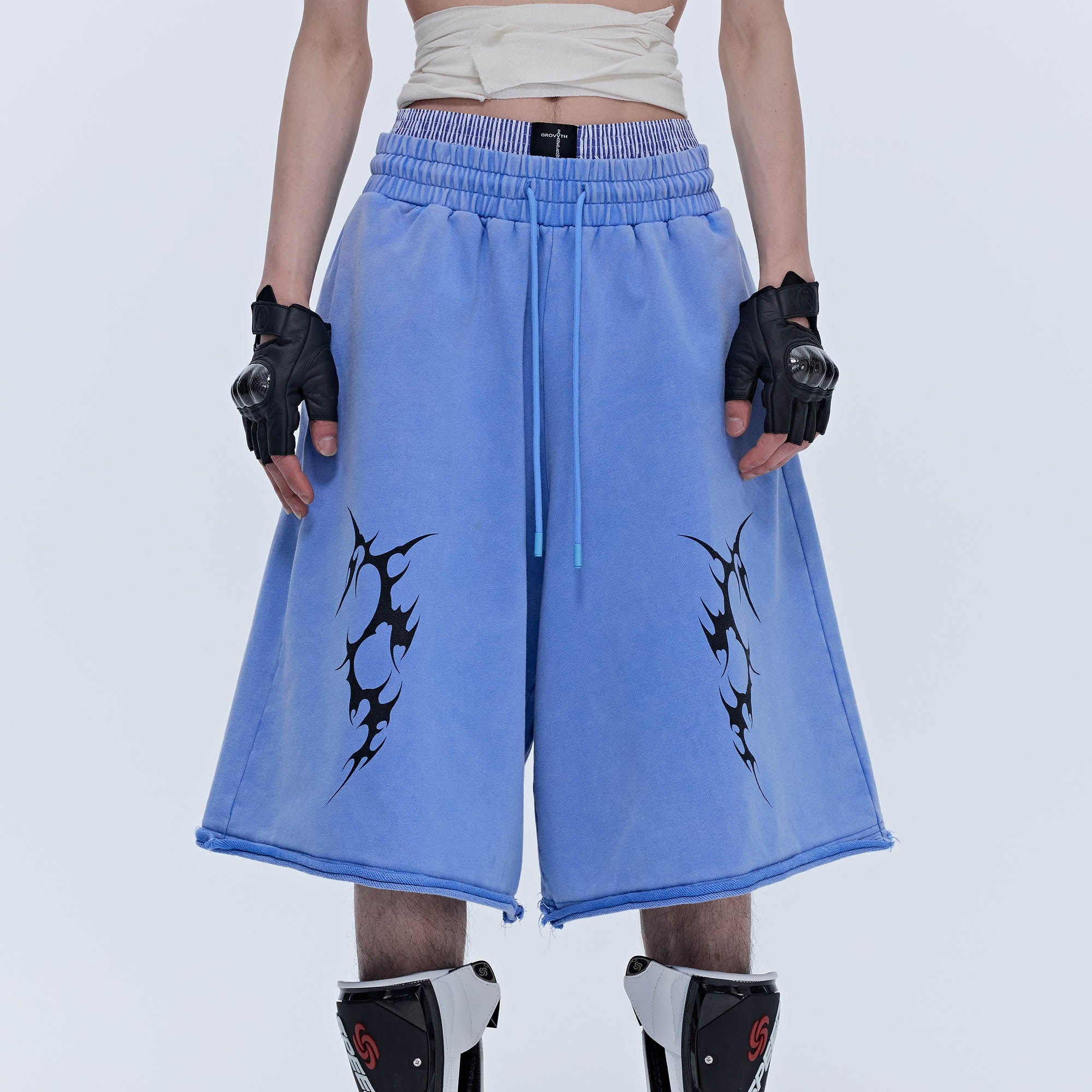 SAVAGEGROWTHWORLD Thorn Washed Drawstring Shorts, premium urban and streetwear designers apparel on PROJECTISR.com, SAVAGEGROWTHWORLD
