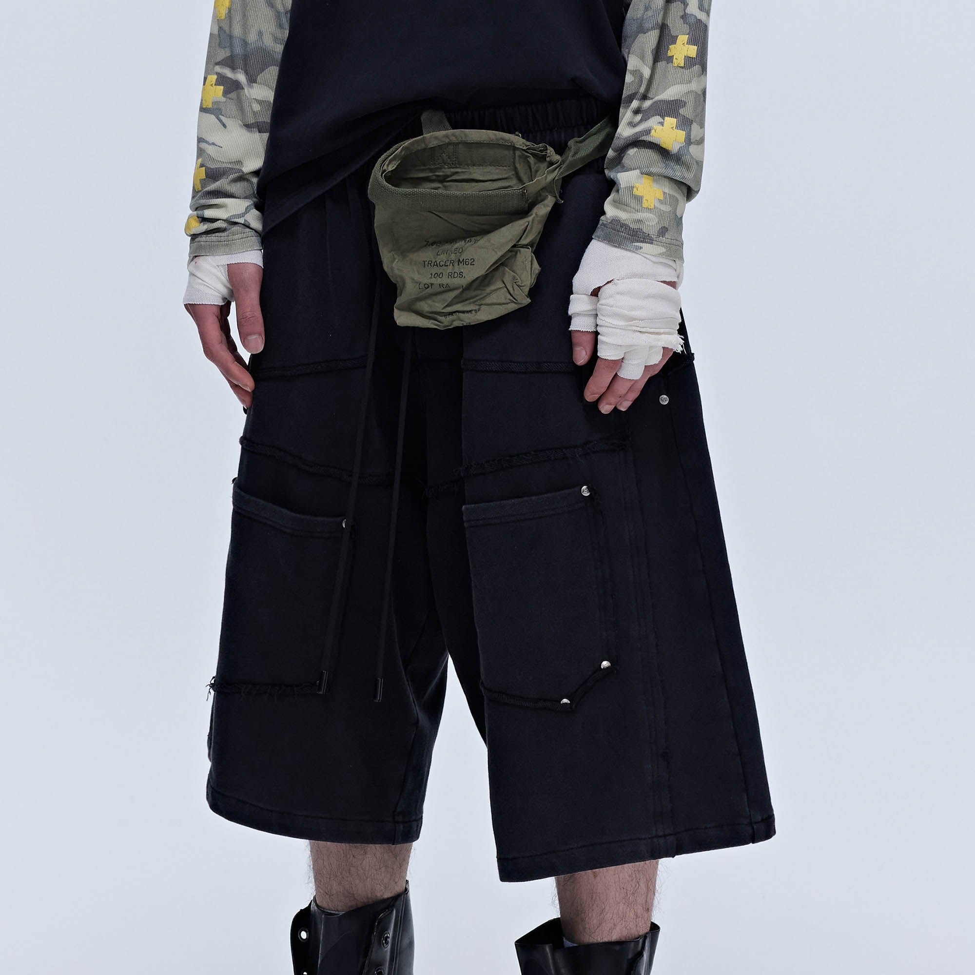 SAVAGEGROWTHWORLD Slanted Spliced Drawstring Baggy Shorts