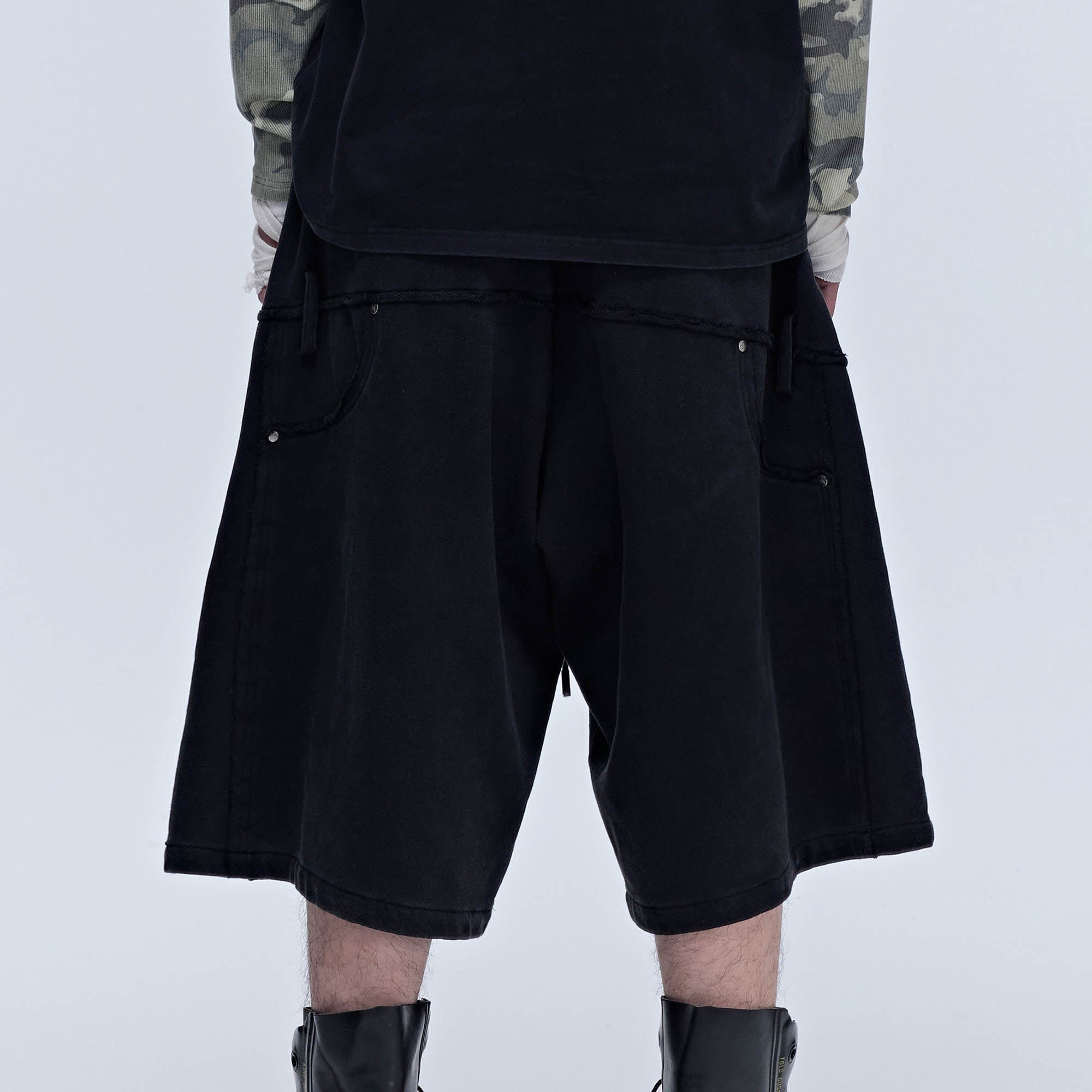 SAVAGEGROWTHWORLD Slanted Spliced Drawstring Baggy Shorts, premium urban and streetwear designers apparel on PROJECTISR.com, SAVAGEGROWTHWORLD
