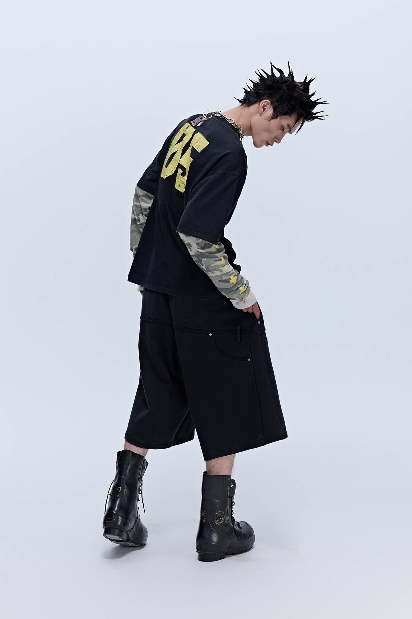 SAVAGEGROWTHWORLD Slanted Spliced Drawstring Baggy Shorts