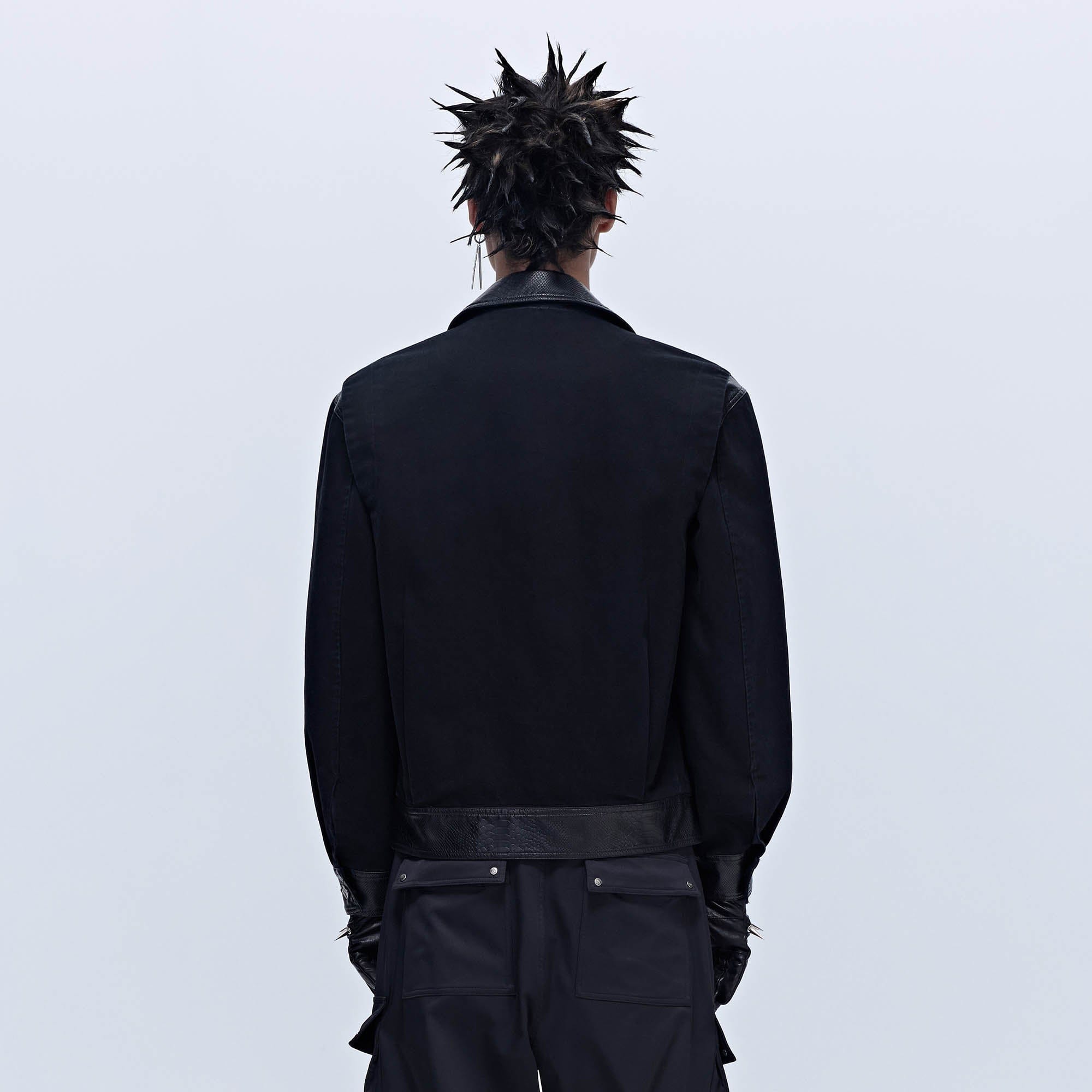 SAVAGEGROWTHWORLD Rivet Faux Leather Paneled Detroit Jacket, premium urban and streetwear designers apparel on PROJECTISR.com, SAVAGEGROWTHWORLD