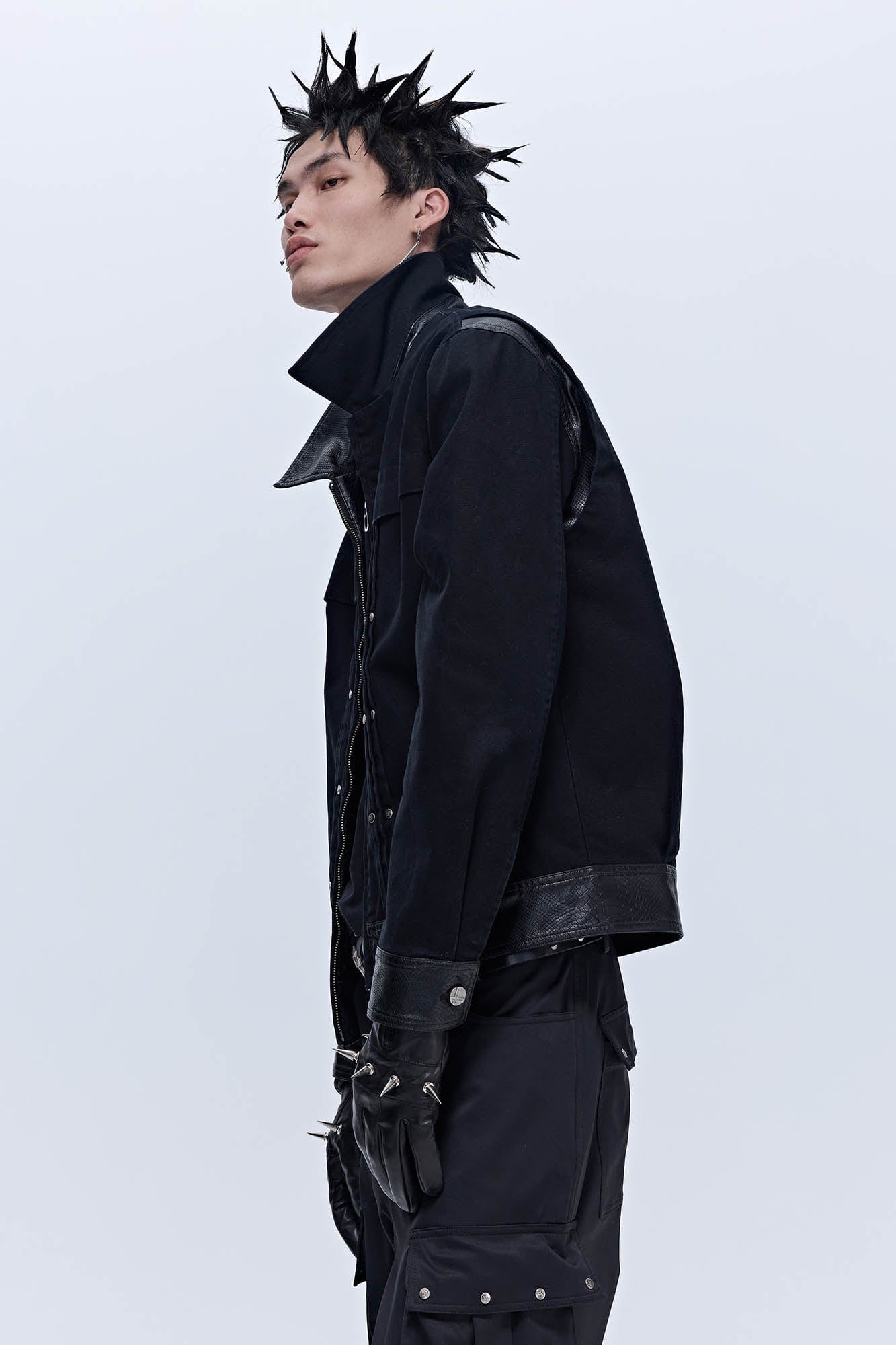SAVAGEGROWTHWORLD Rivet Faux Leather Paneled Detroit Jacket, premium urban and streetwear designers apparel on PROJECTISR.com, SAVAGEGROWTHWORLD