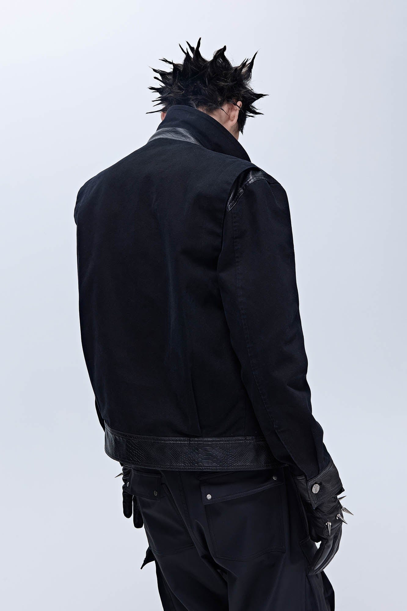 SAVAGEGROWTHWORLD Rivet Faux Leather Paneled Detroit Jacket, premium urban and streetwear designers apparel on PROJECTISR.com, SAVAGEGROWTHWORLD