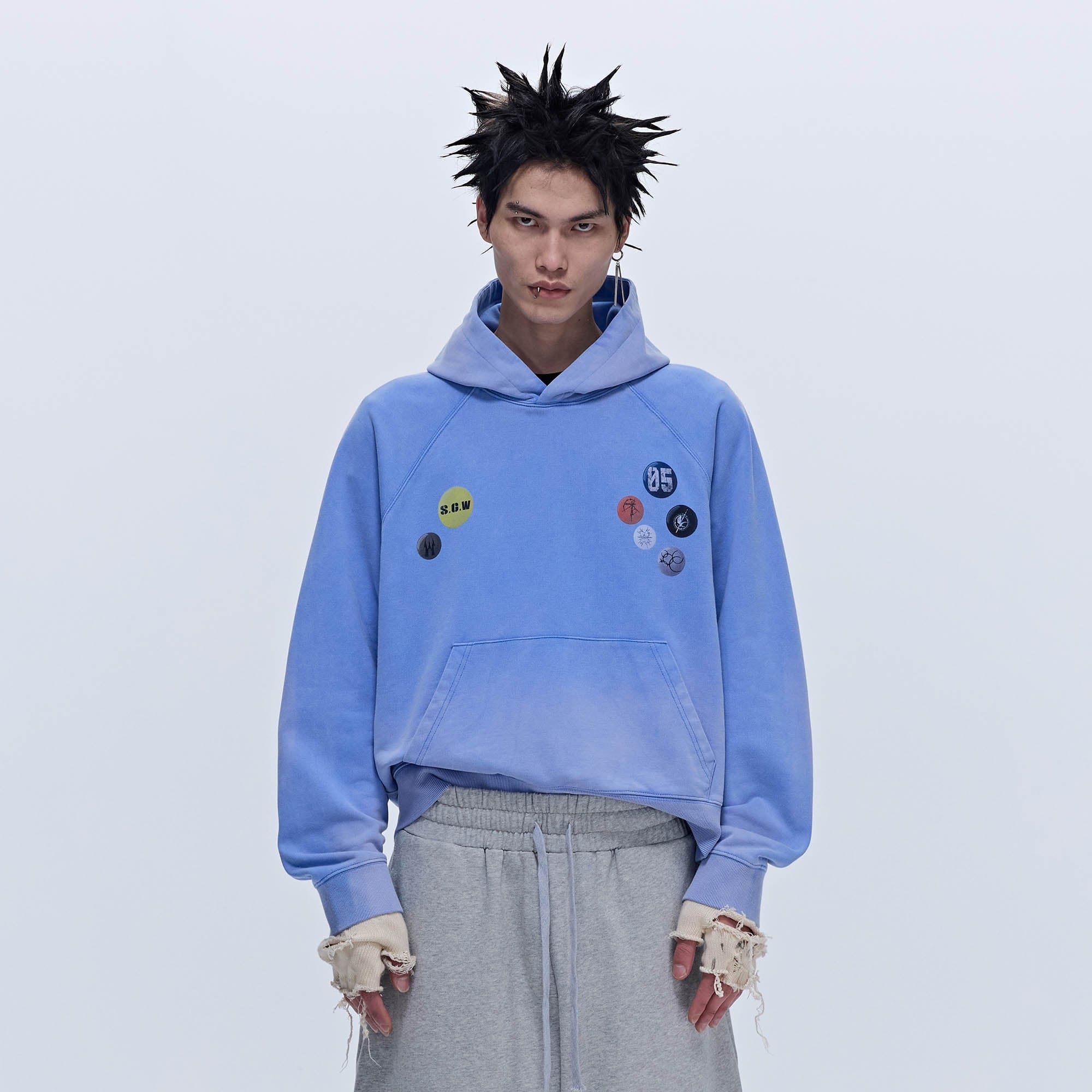 SAVAGEGROWTHWORLD Washed Badge Graphic Gradient Hoodie