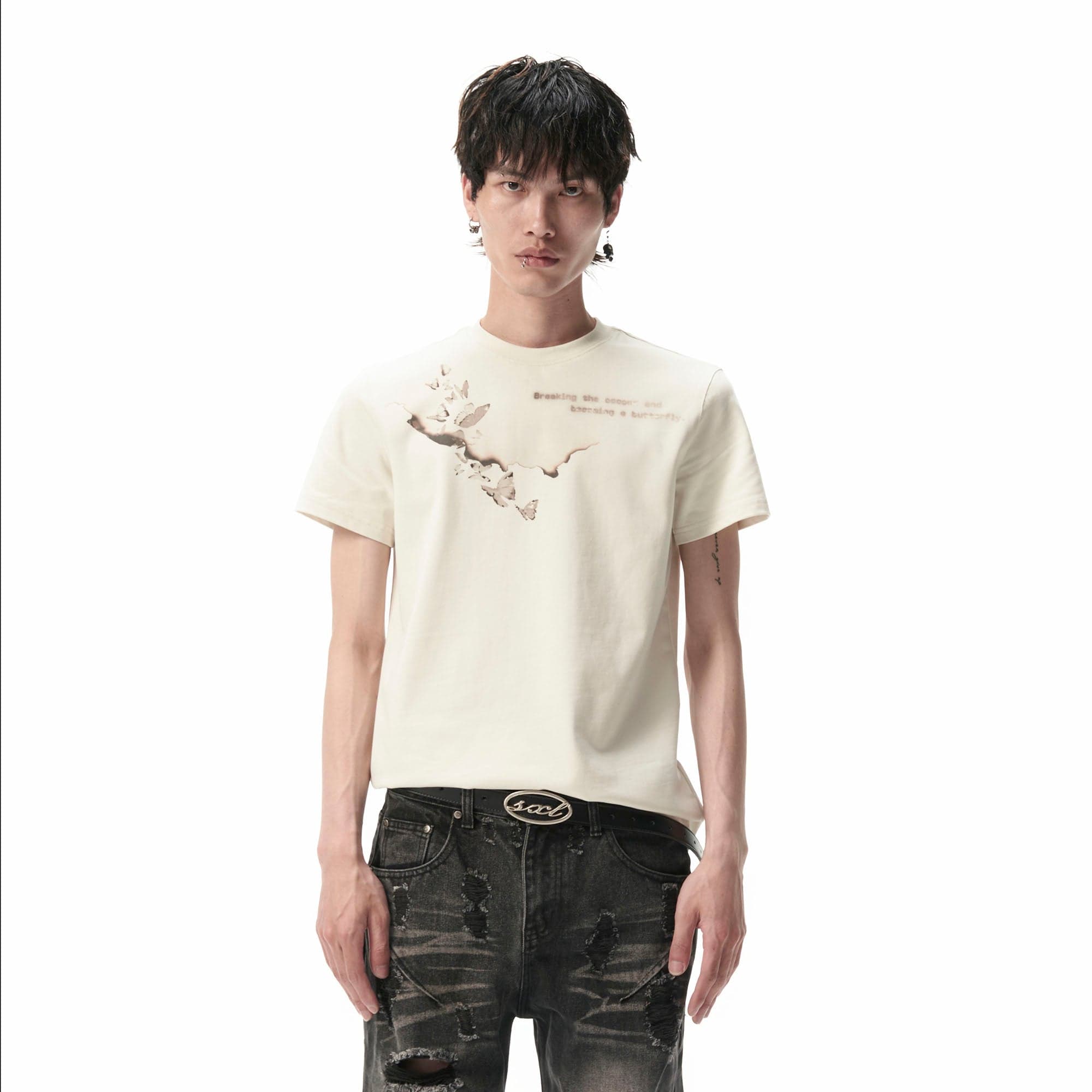 SAVAGEGROWTHWORLD Burnt Butterfly Graphic T-Shirt, premium urban and streetwear designers apparel on PROJECTISR.com, SAVAGEGROWTHWORLD