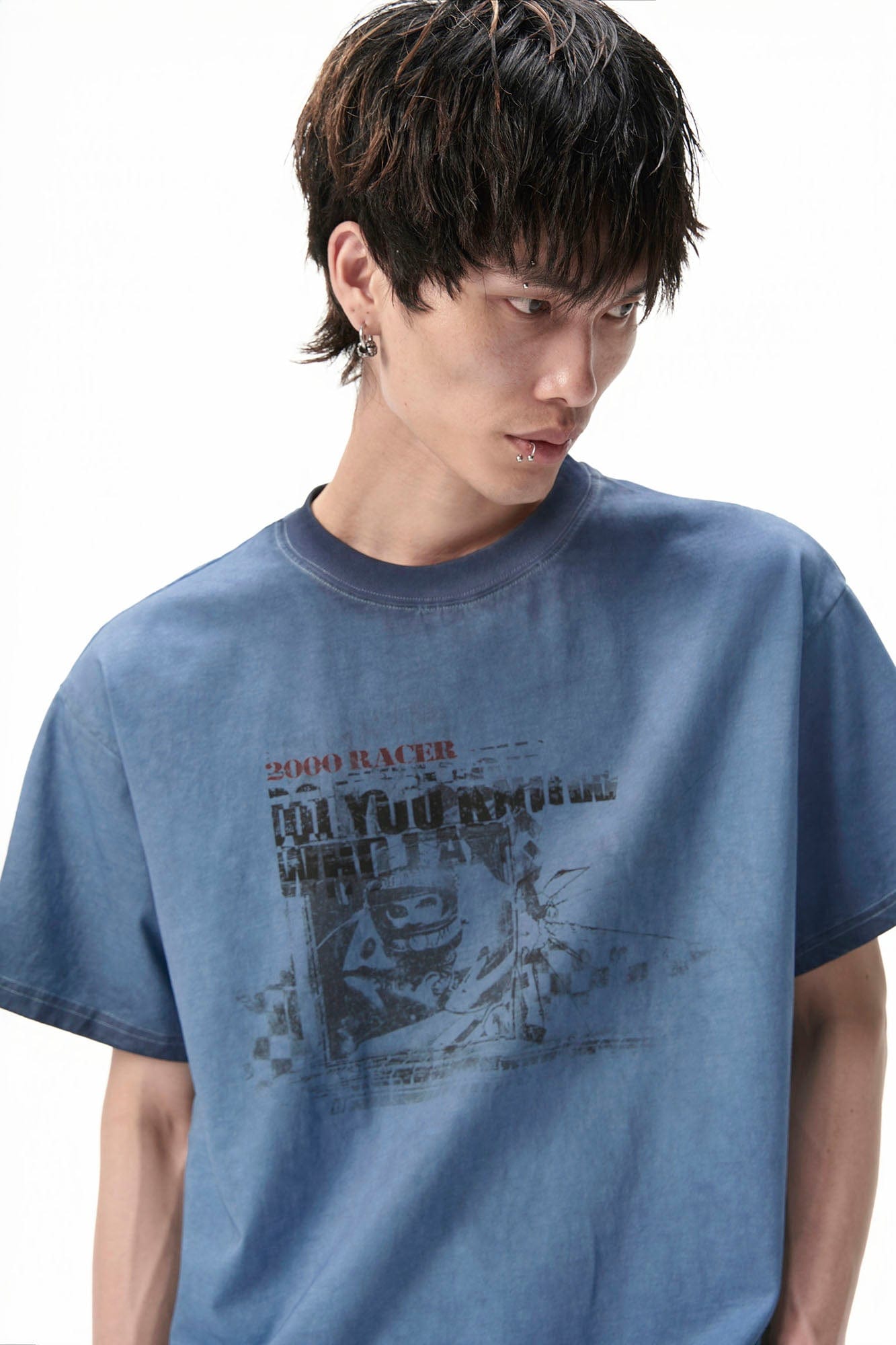 SAVAGEGROWTHWORLD Racer Graphic Faded Washed T-Shirt