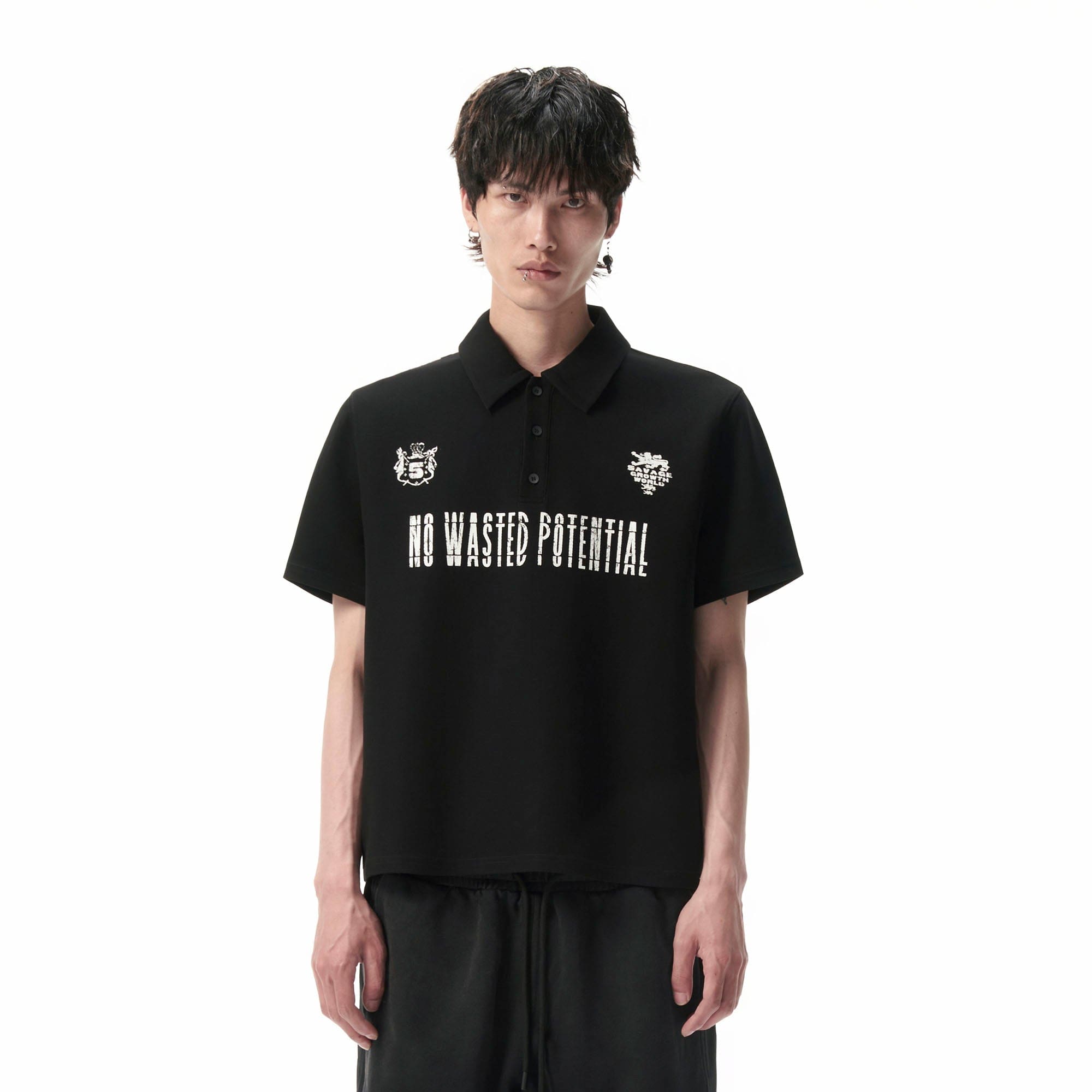 SAVAGEGROWTHWORLD No Wasted Potential Stripe-Back Polo T-Shirt, premium urban and streetwear designers apparel on PROJECTISR.com, SAVAGEGROWTHWORLD
