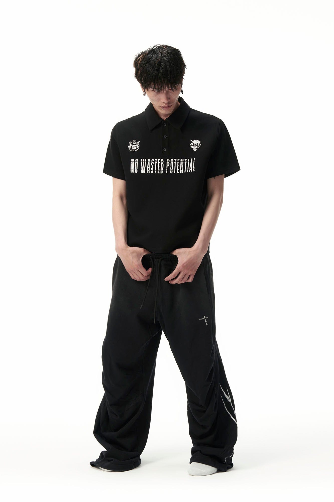 SAVAGEGROWTHWORLD No Wasted Potential Stripe-Back Polo T-Shirt, premium urban and streetwear designers apparel on PROJECTISR.com, SAVAGEGROWTHWORLD
