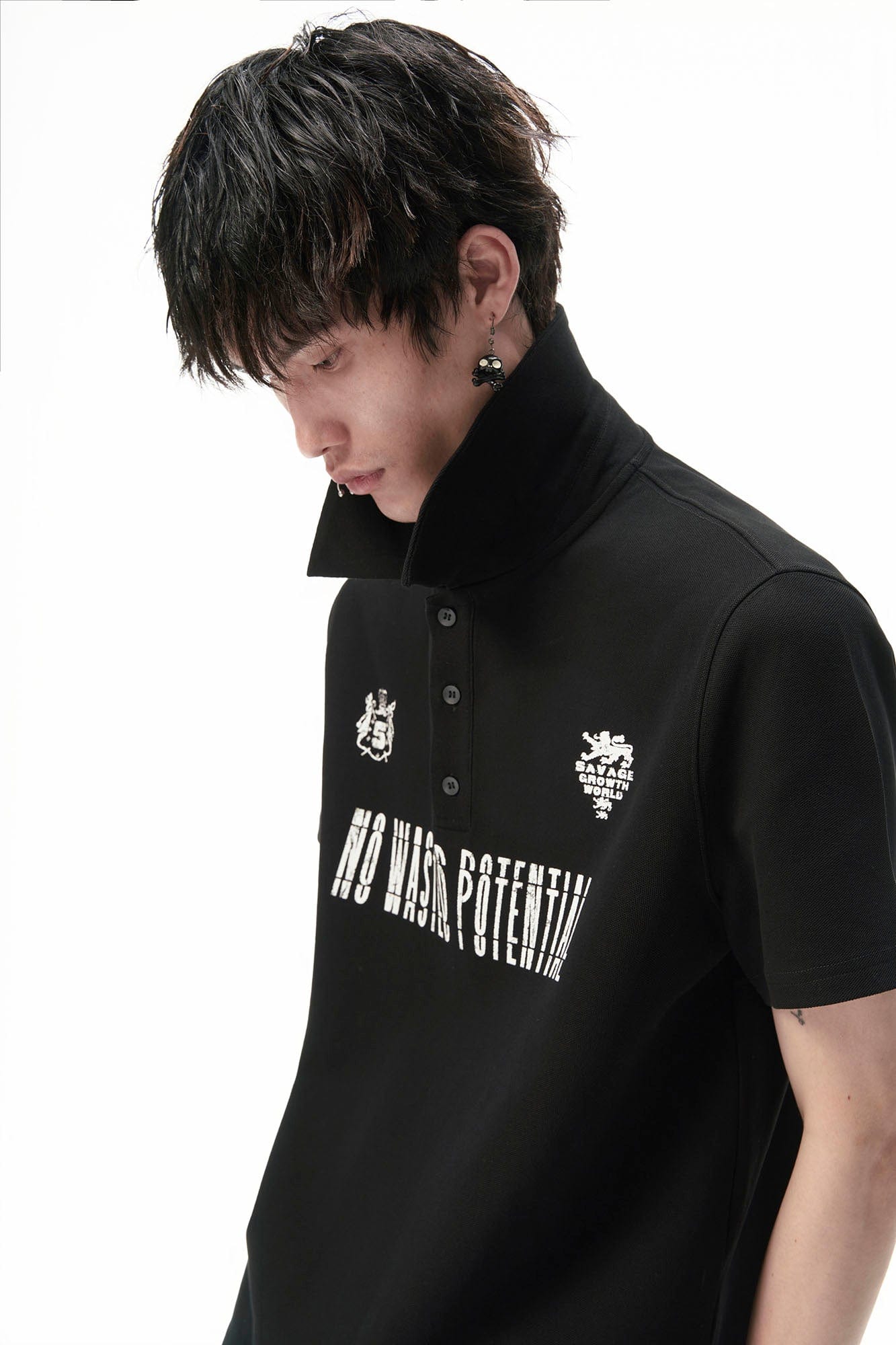 SAVAGEGROWTHWORLD No Wasted Potential Stripe-Back Polo T-Shirt, premium urban and streetwear designers apparel on PROJECTISR.com, SAVAGEGROWTHWORLD