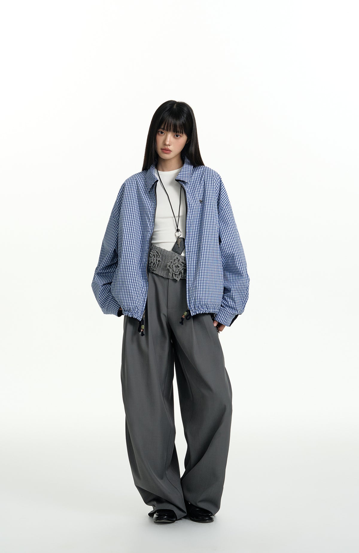 TGNS Elastic Waistband Pleated Wide-Leg Trousers